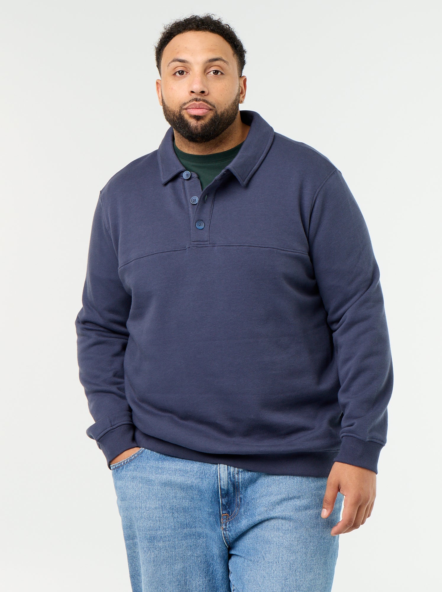 Sweat en molleton col polo - Bleu