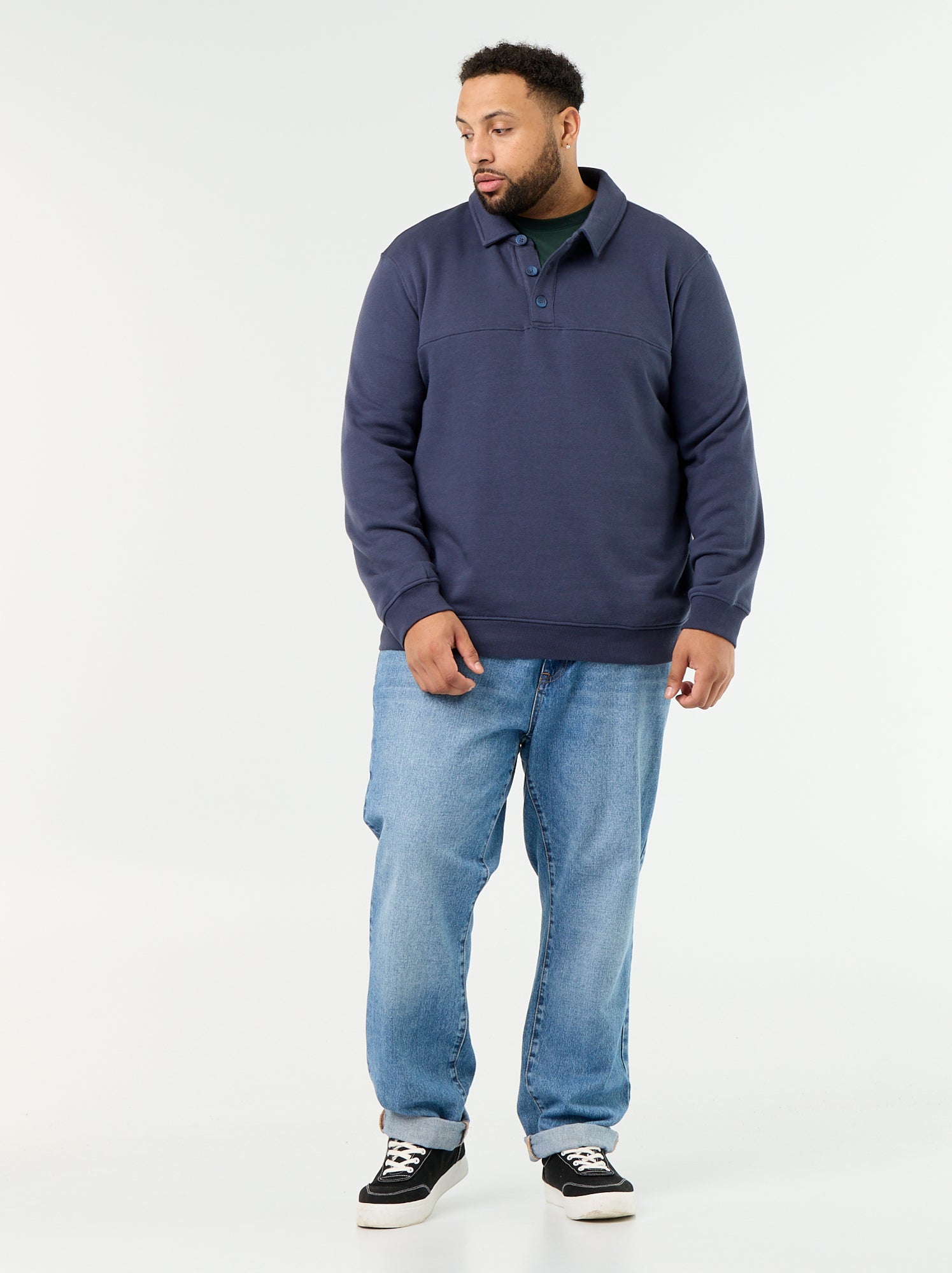Sweat en molleton col polo - Bleu
