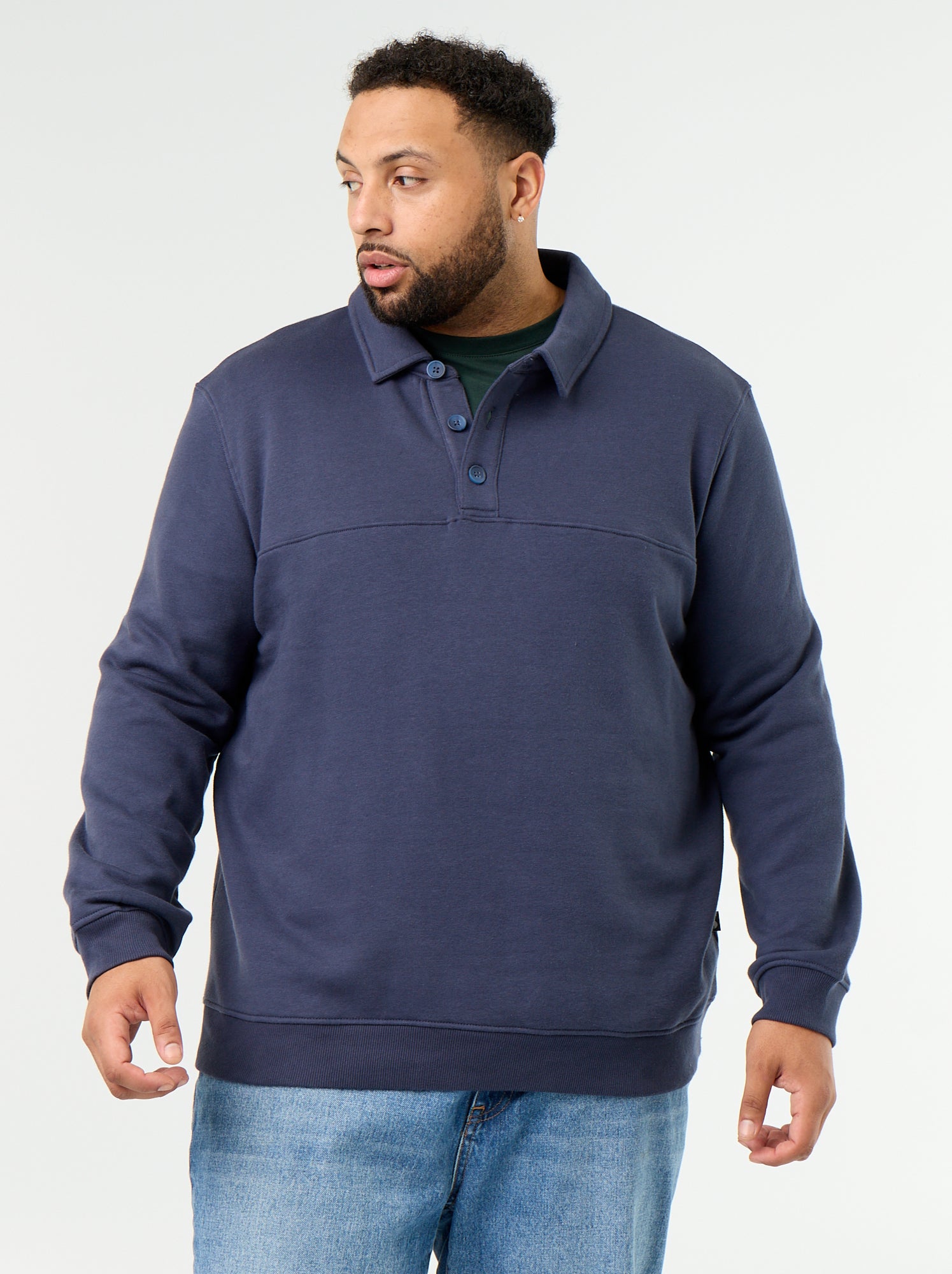 Sweat en molleton col polo - Bleu