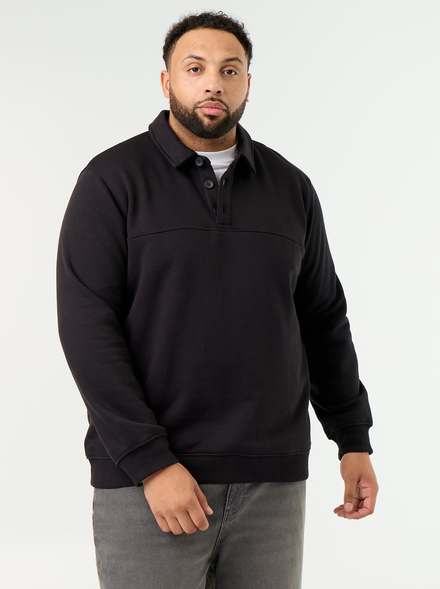 Sweat en molleton col polo - Noir