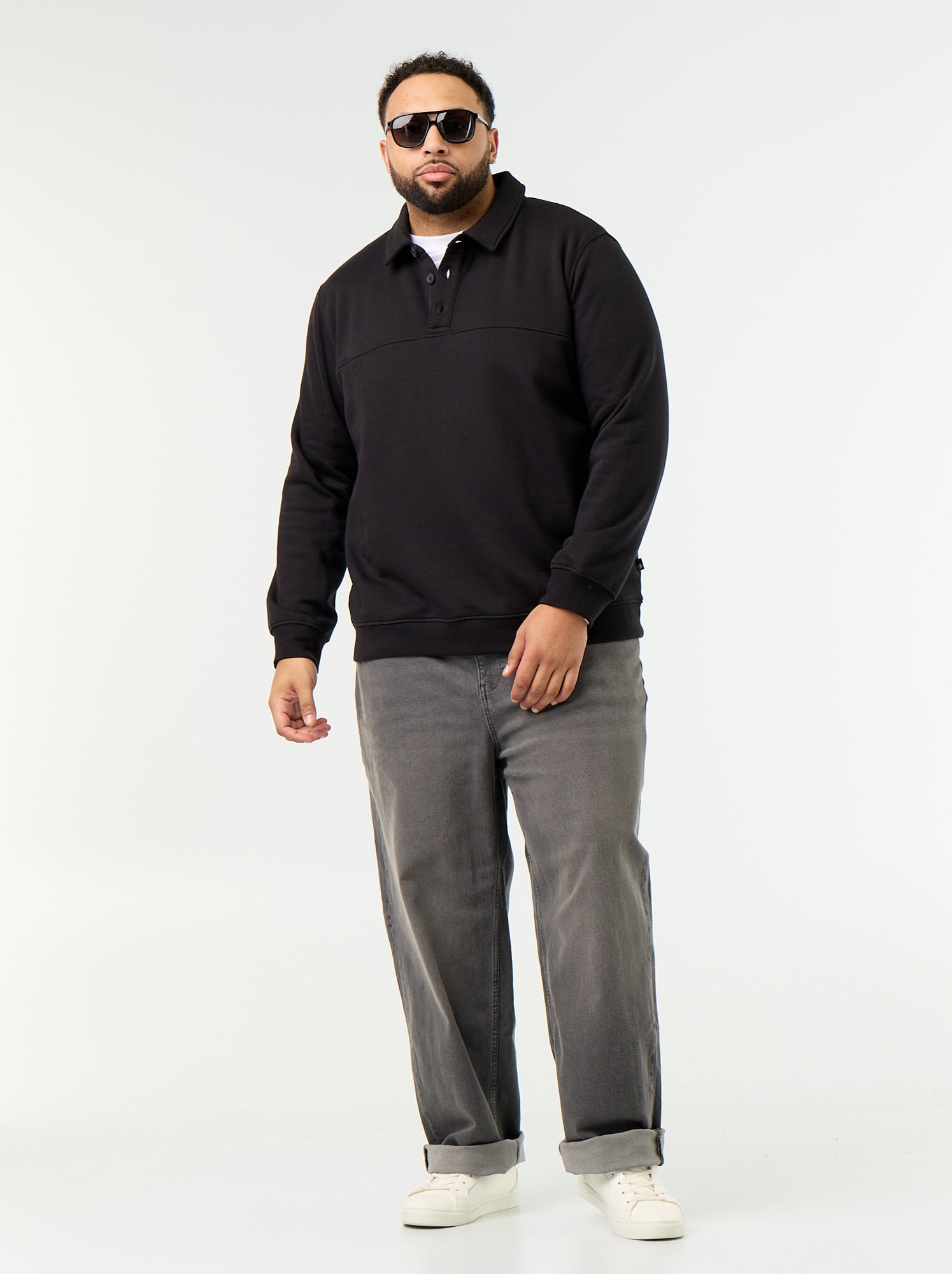 Sweat en molleton col polo - Noir