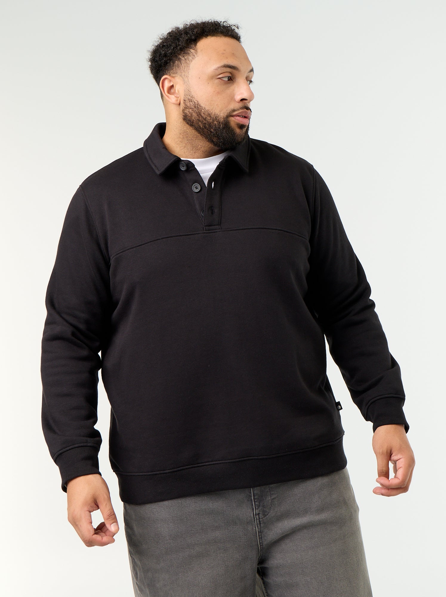 Sweat en molleton col polo - Noir