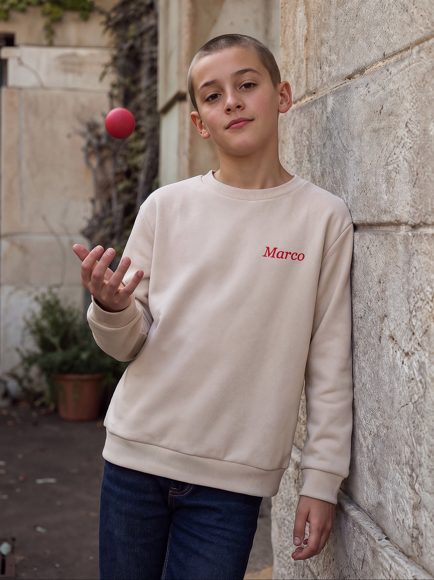 Sweat en molleton gratté uni - BLANC