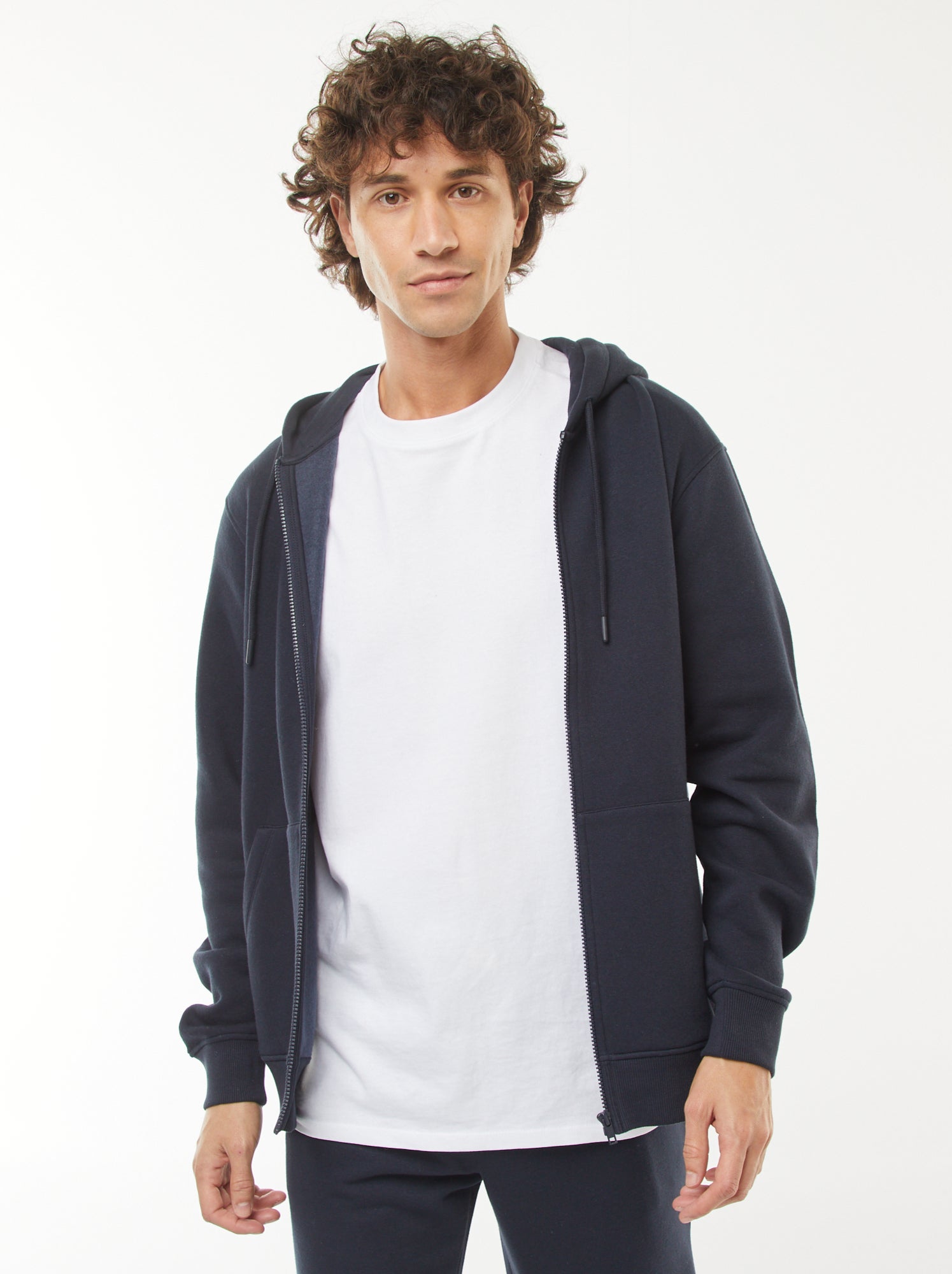 Sweat en molleton zippé à capuche - Bleu