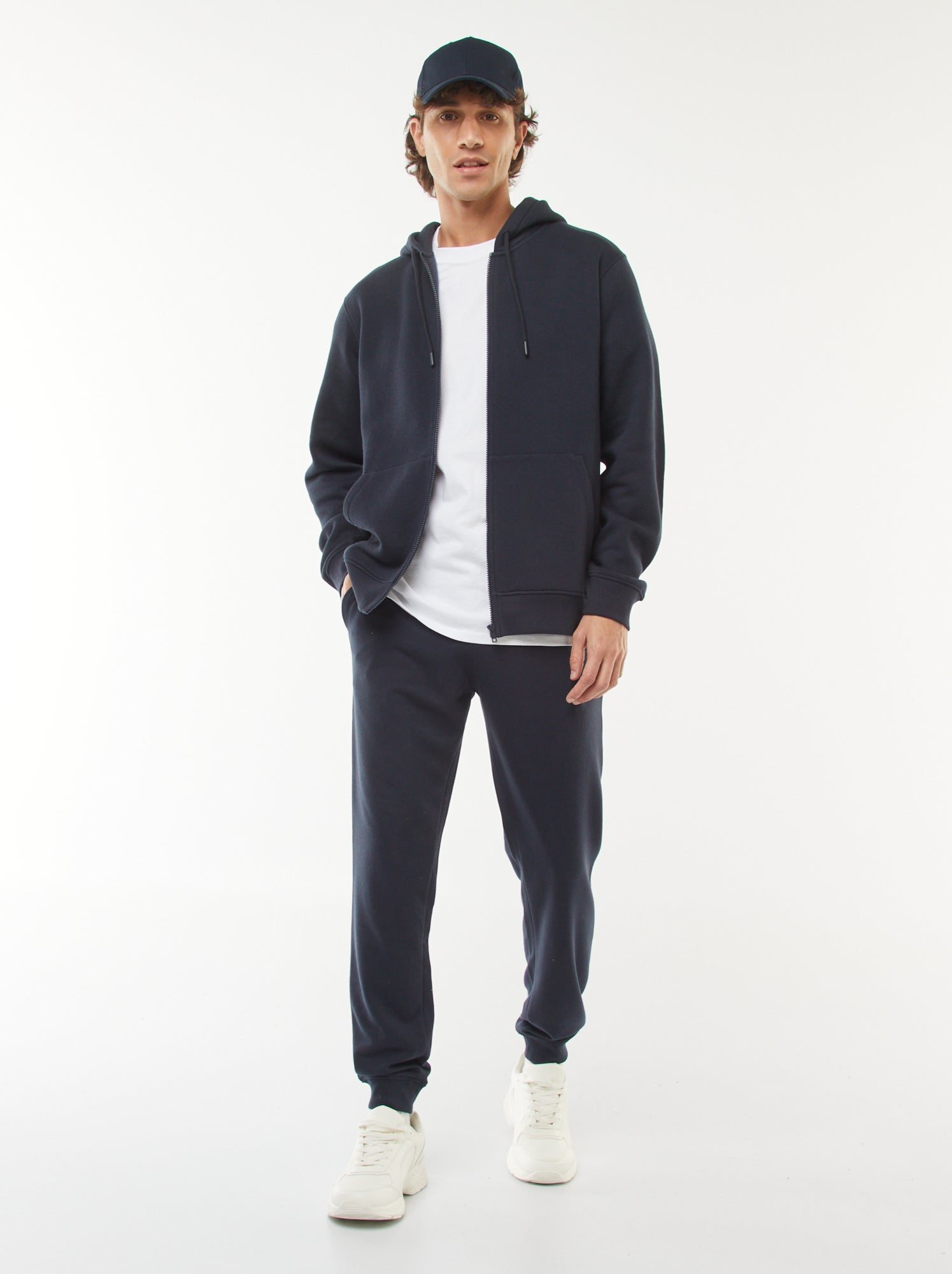 Sweat en molleton zippé à capuche - Bleu