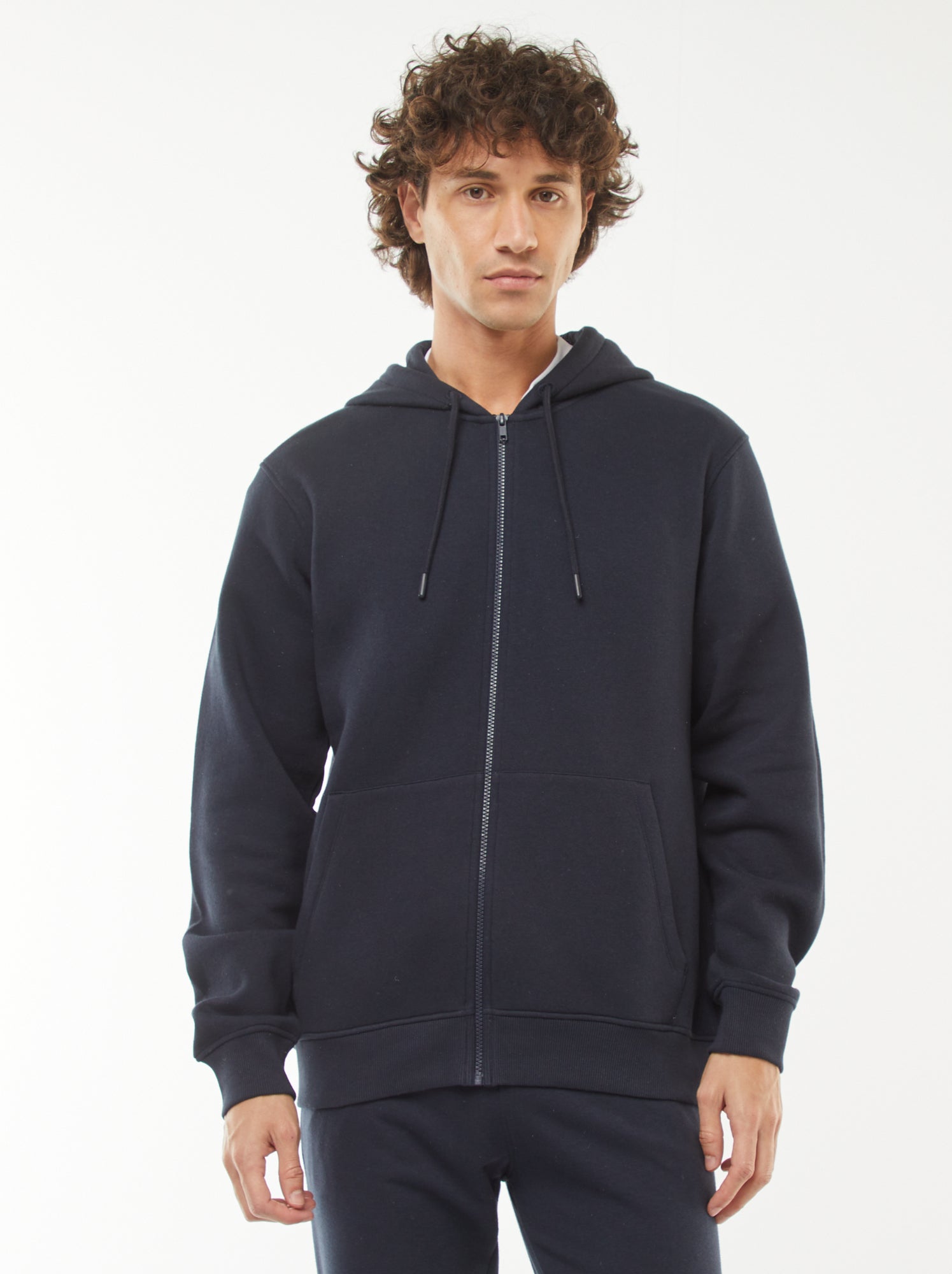 Sweat en molleton zippé à capuche - Bleu