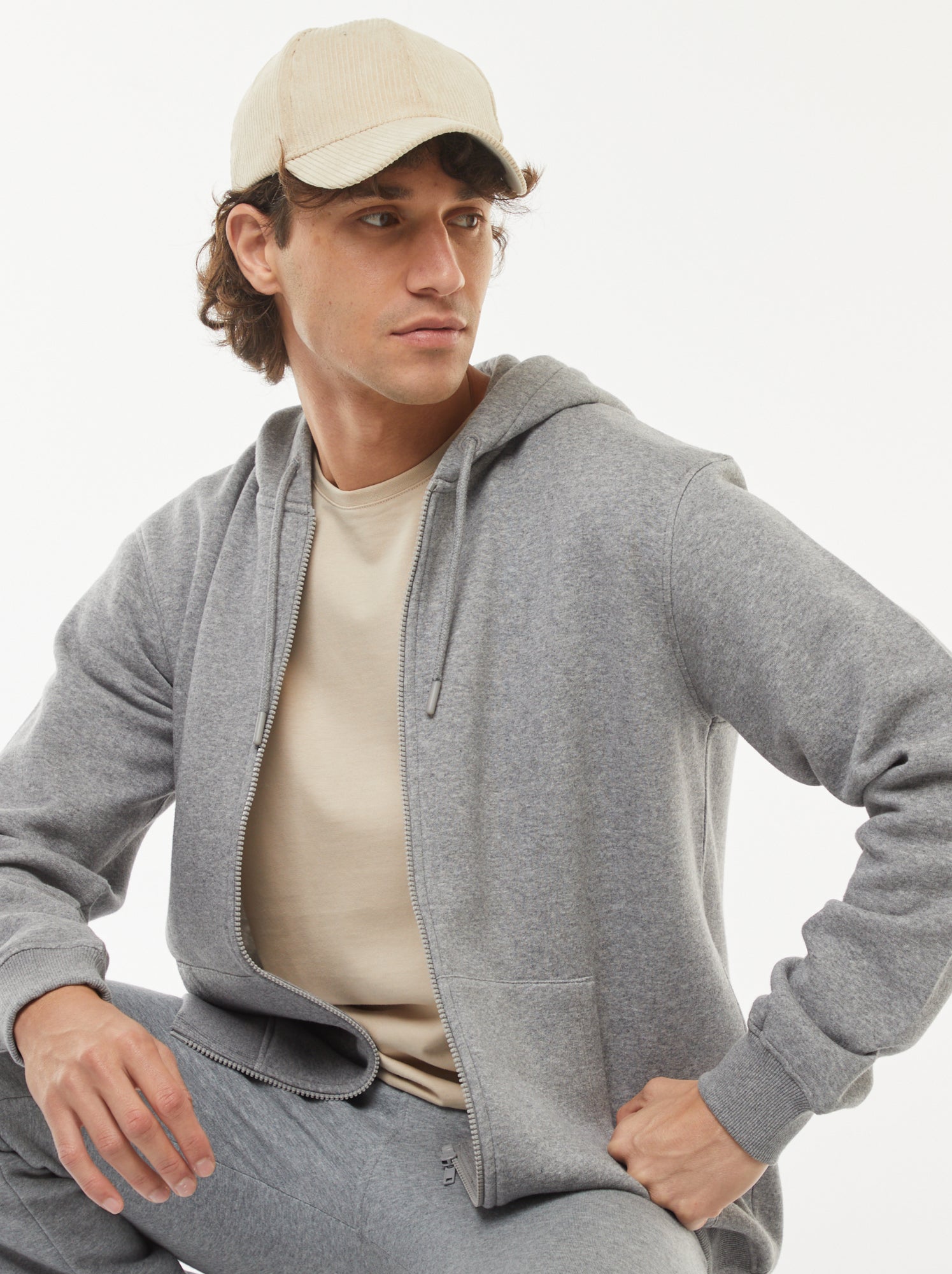 Sweat en molleton zippé à capuche - Gris
