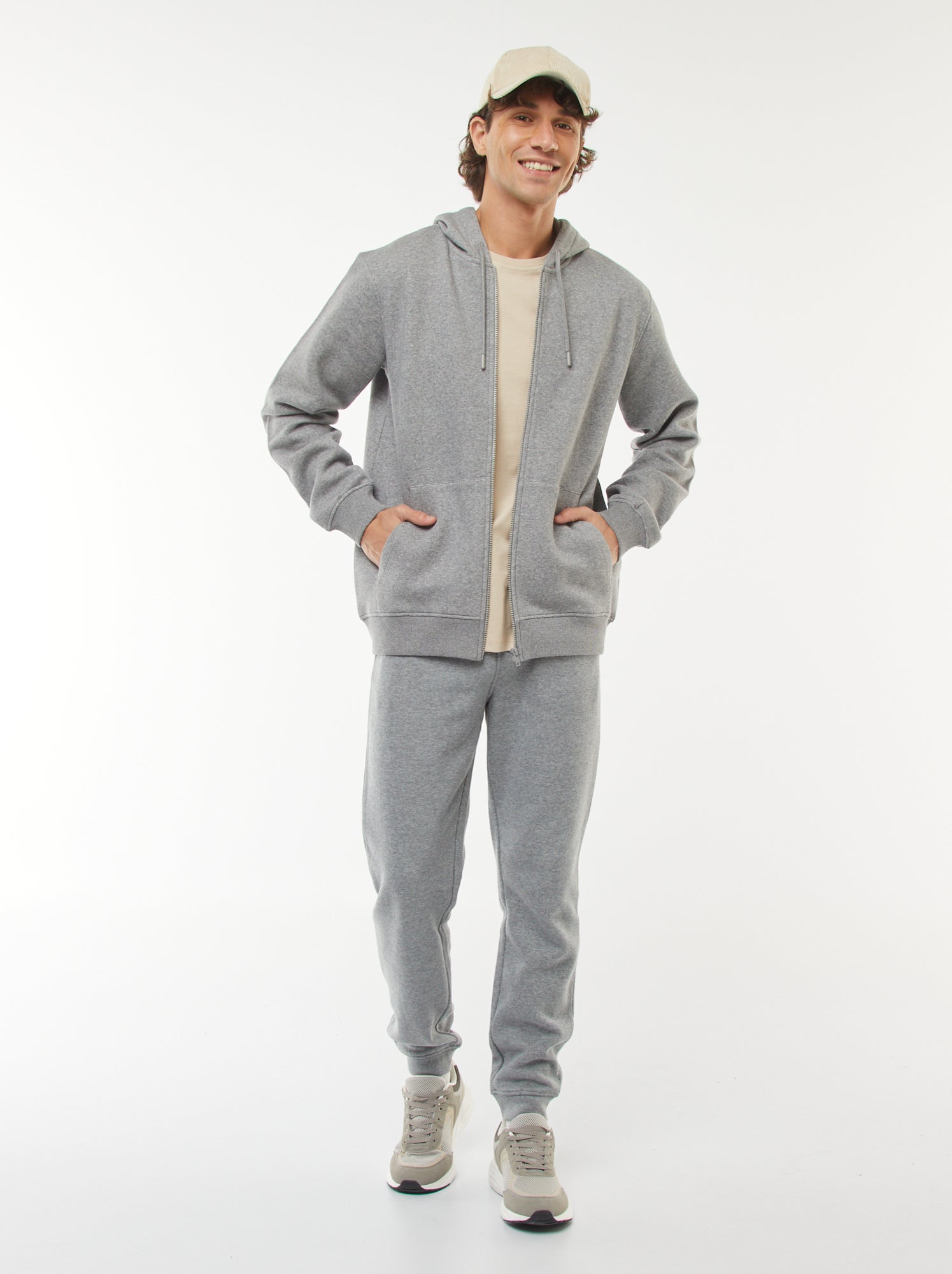 Sweat en molleton zippé à capuche - Gris