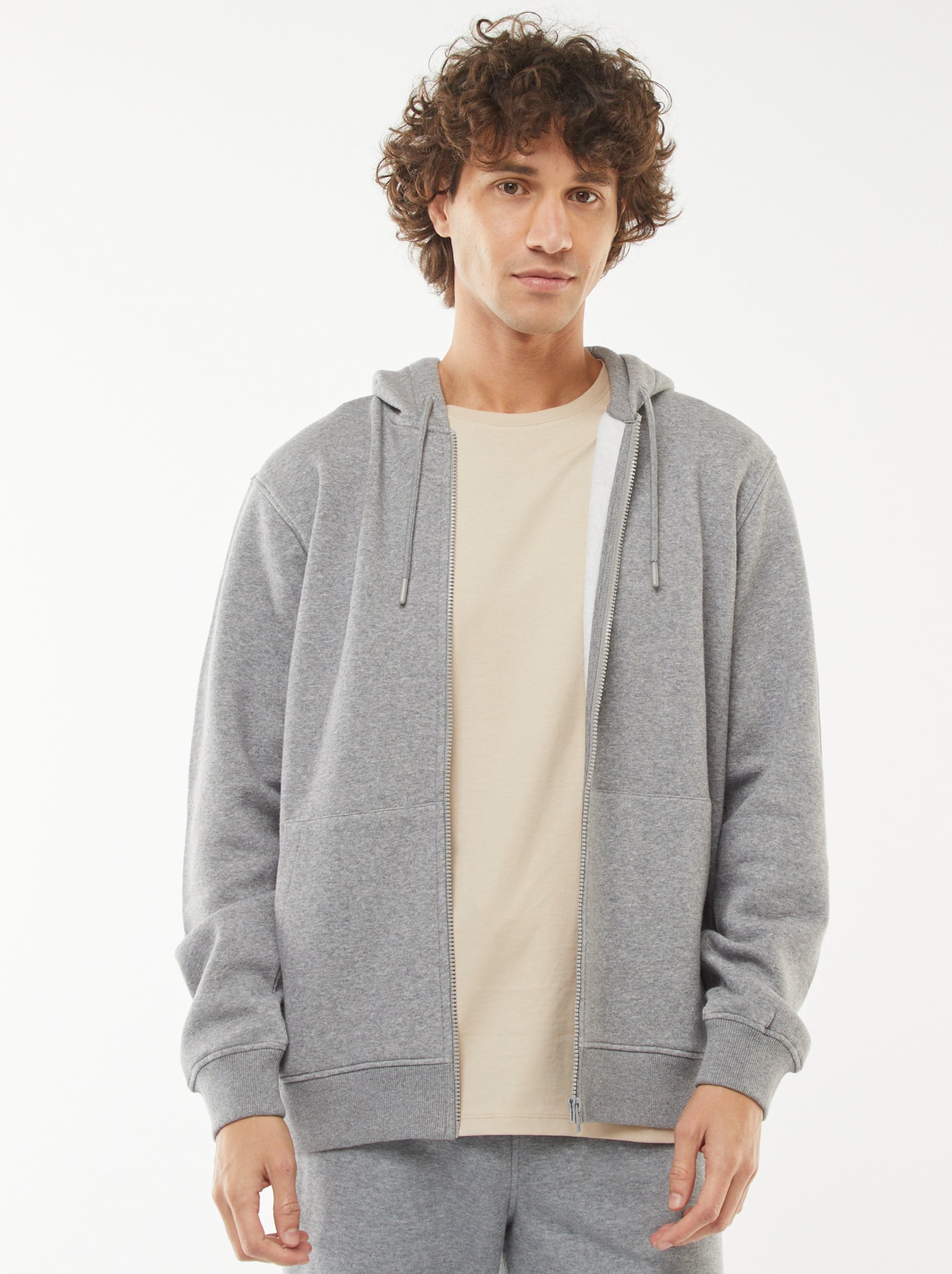 Sweat en molleton zippé à capuche - Gris
