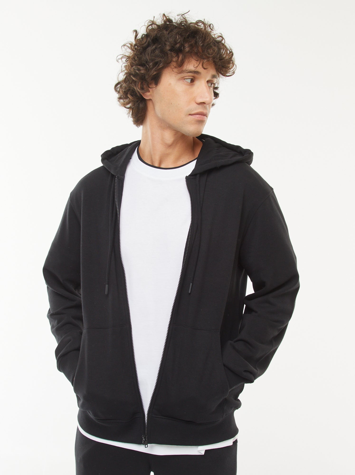 Sweat en molleton zippé à capuche - Noir
