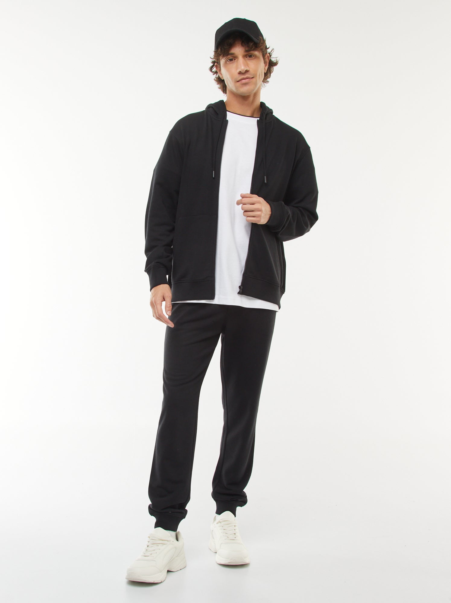 Sweat en molleton zippé à capuche - Noir