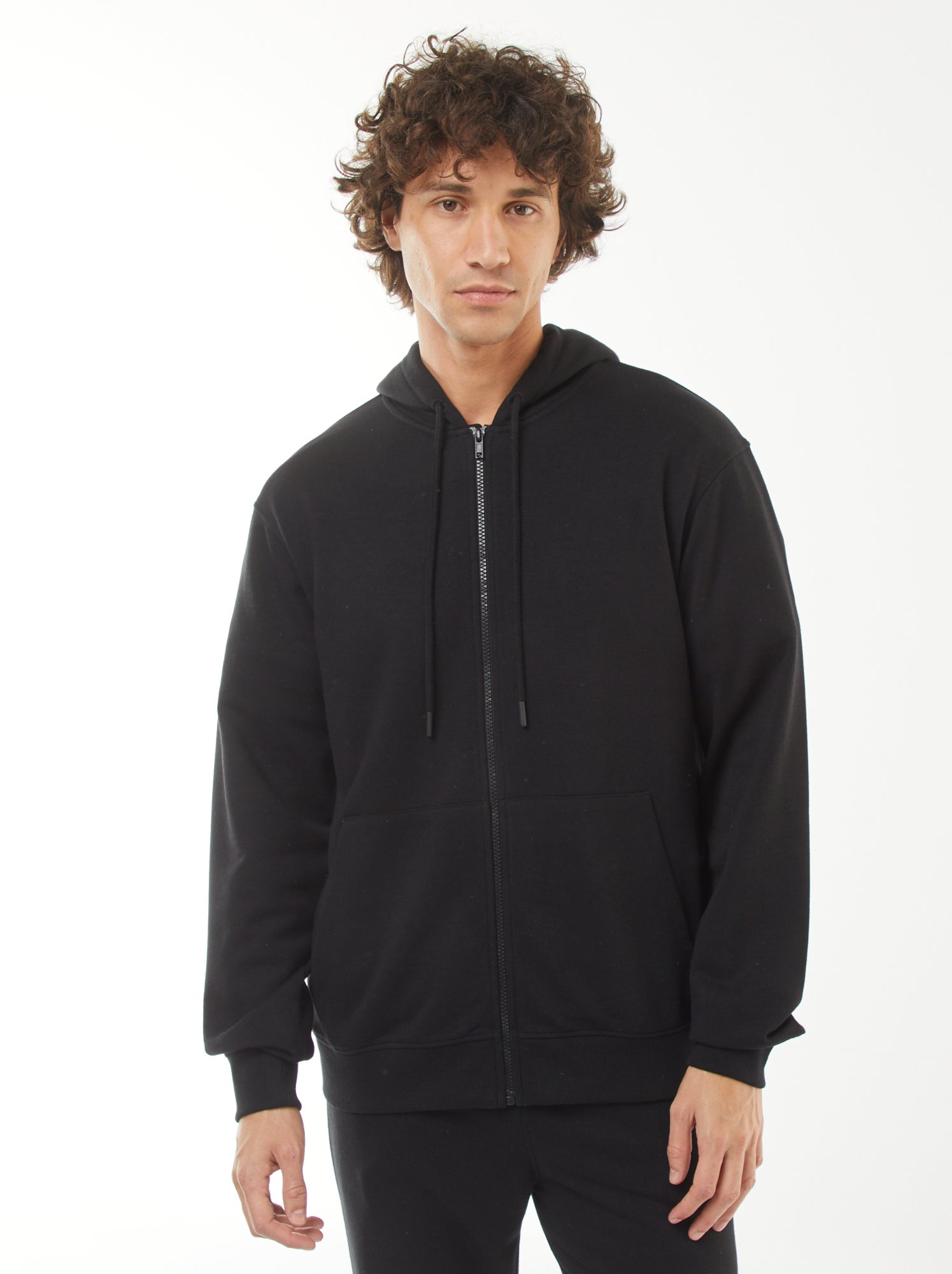Sweat en molleton zippé à capuche - Noir