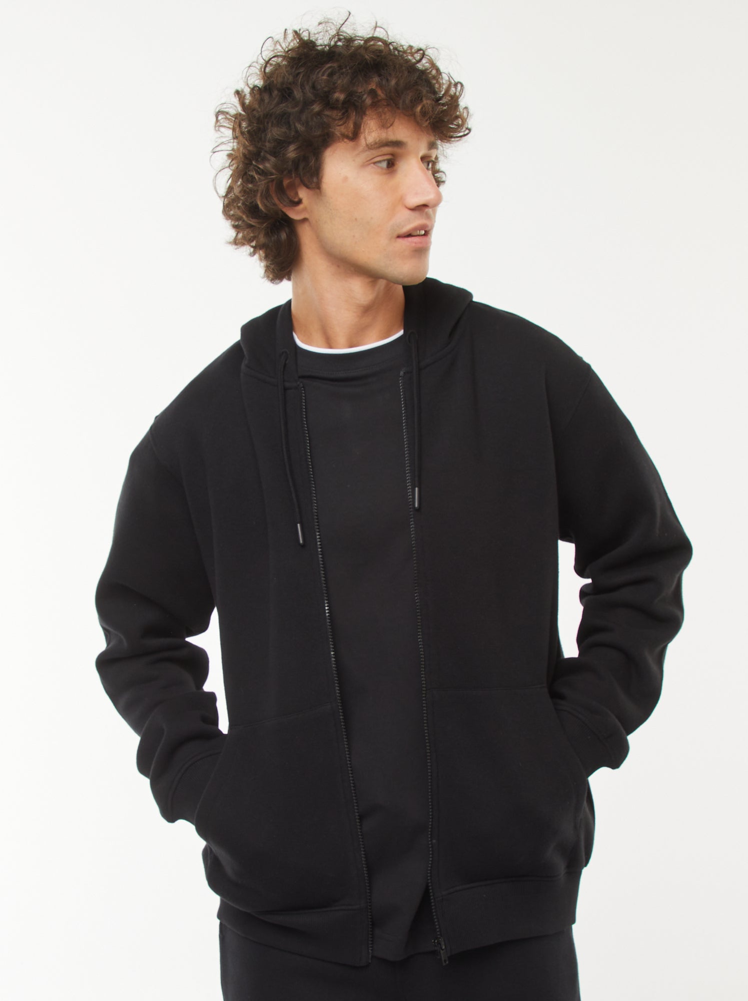 Sweat en molleton zippé à capuche - Noir