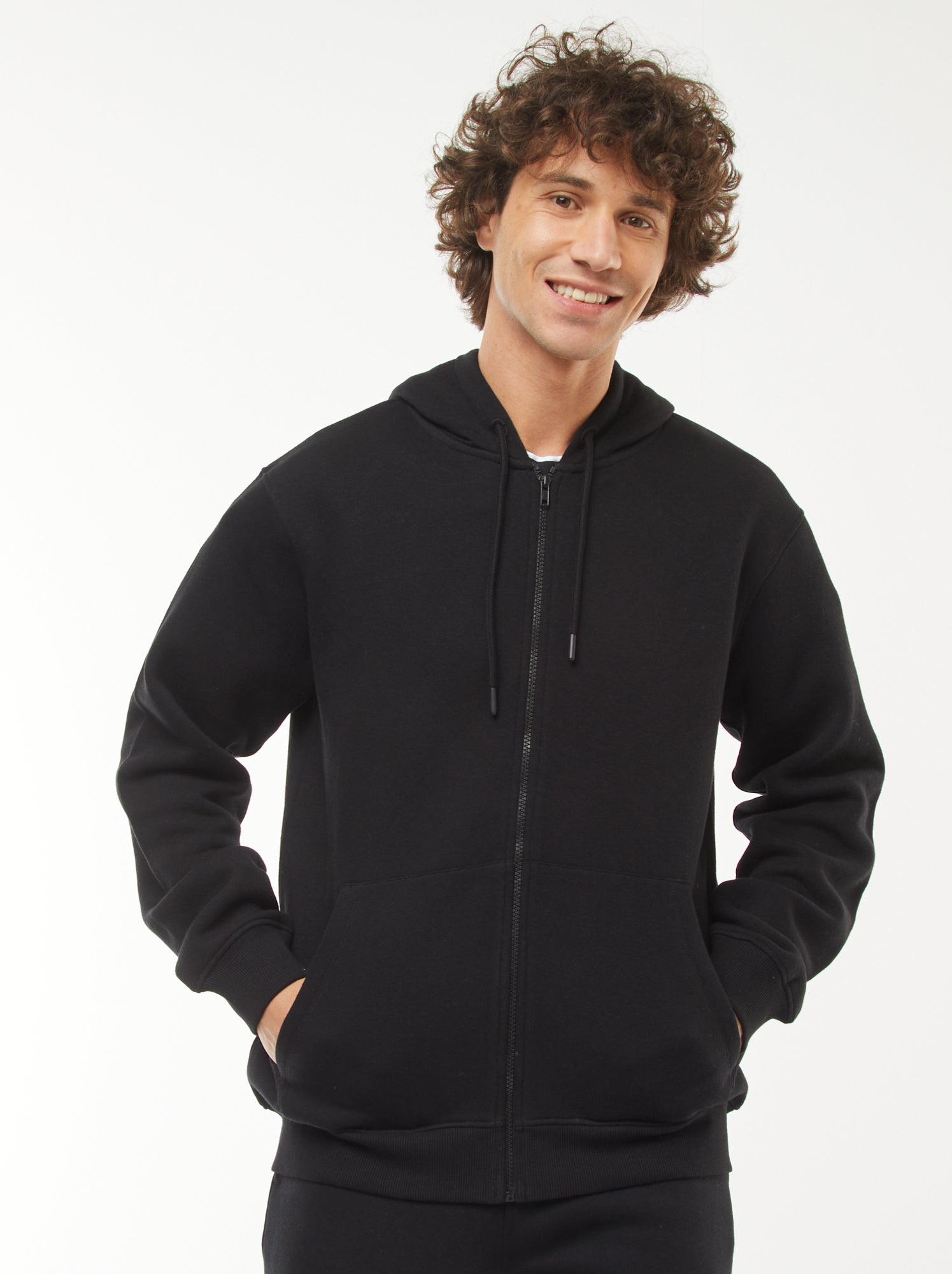 Sweat en molleton zippé à capuche - Noir