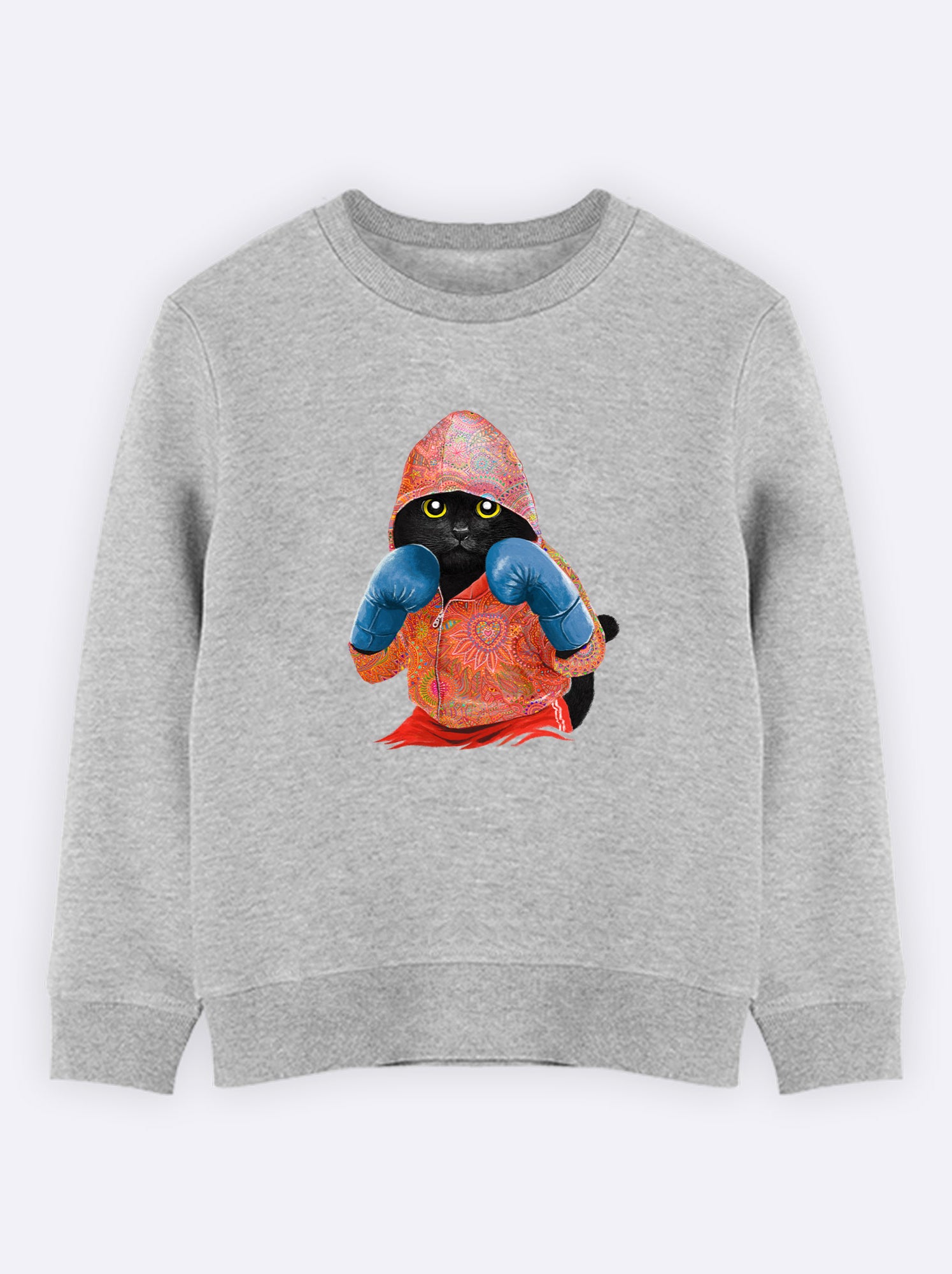 Sweat Enfant BOXING CAT BLACK - Gris chiné