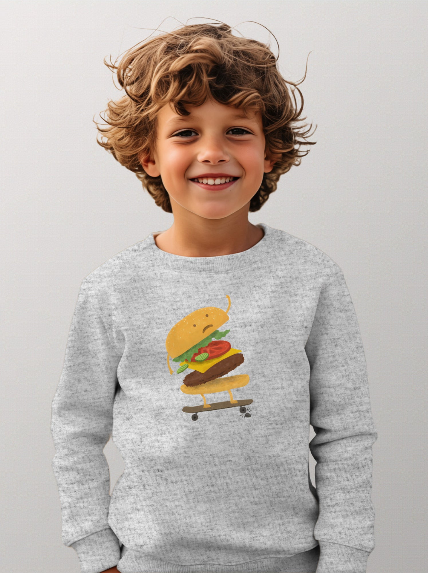 Sweat Enfant BURGER WIPEOUT - Gris chiné