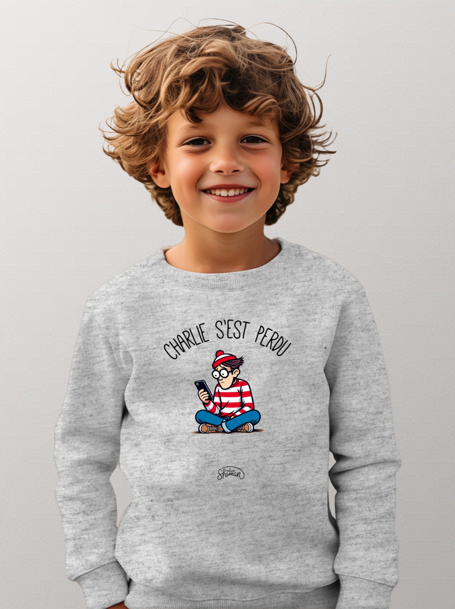 Sweat Enfant CHARLIE S EST PERDU - Gris chiné