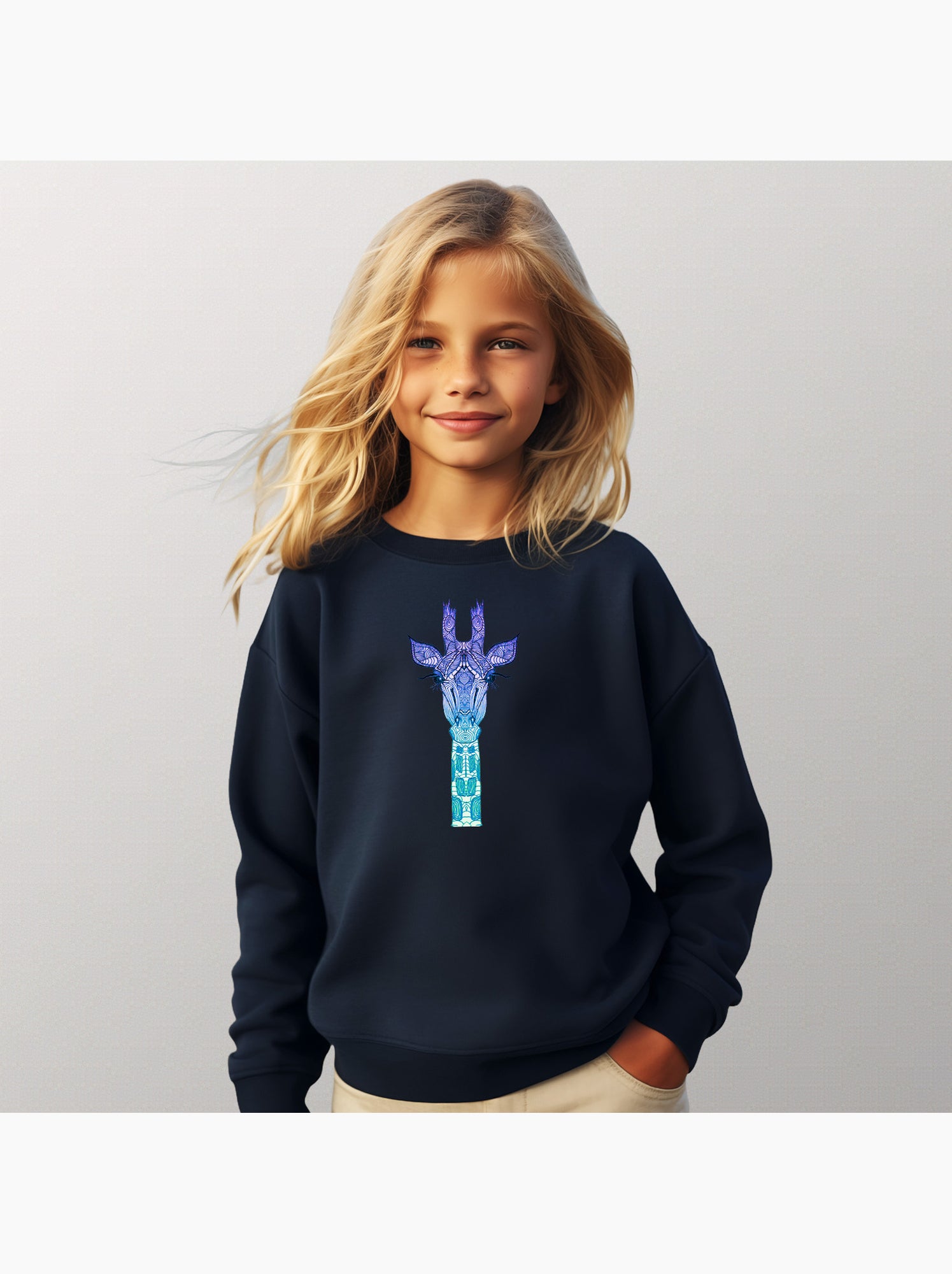 Sweat Enfant GIRAFFE MINT - Bleu marine