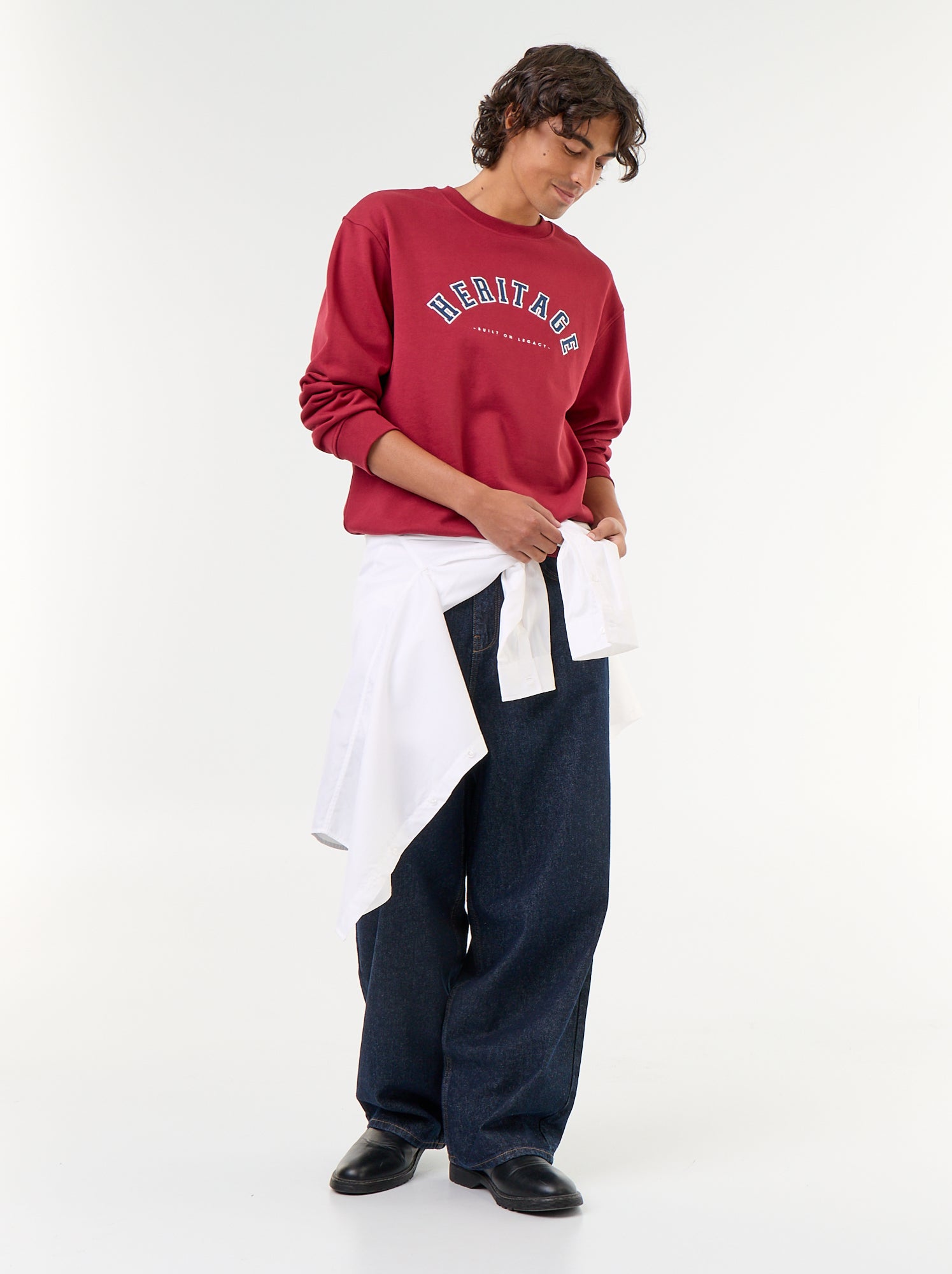 Sweat esprit sportswear avec inscriptions brodées - Rouge