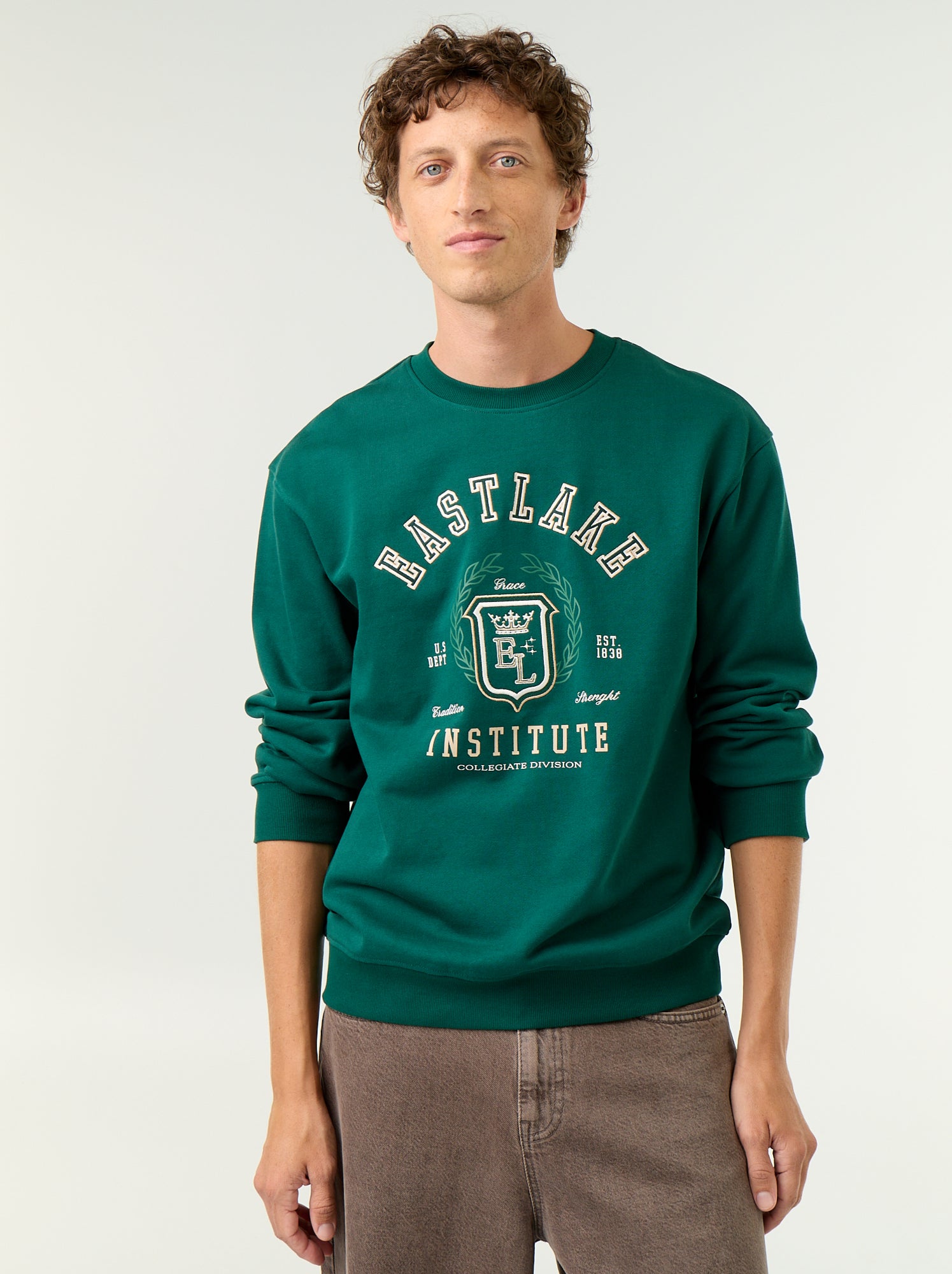 Sweat esprit sportswear avec inscriptions brodées - Vert