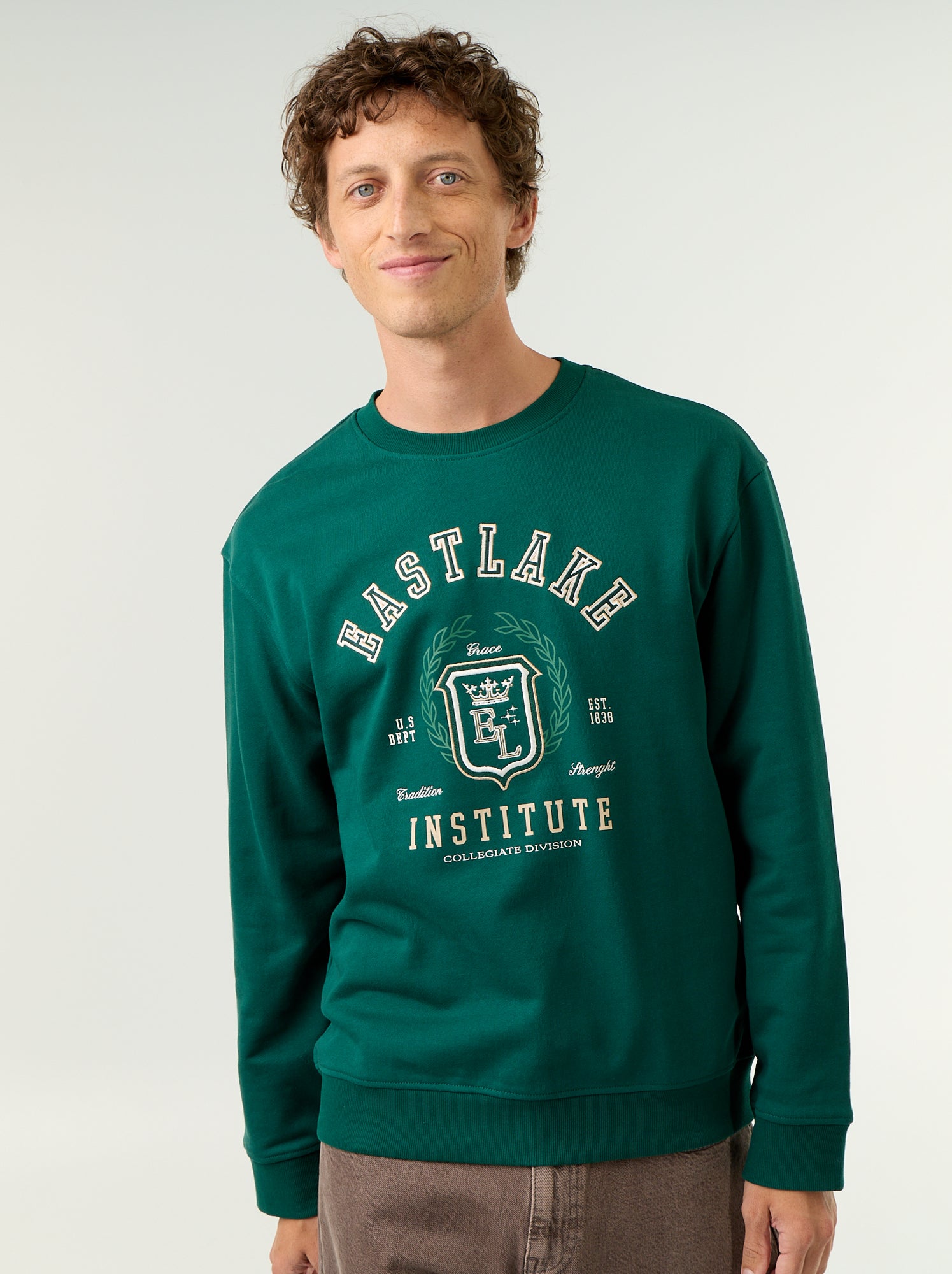 Sweat esprit sportswear avec inscriptions brodées - Vert