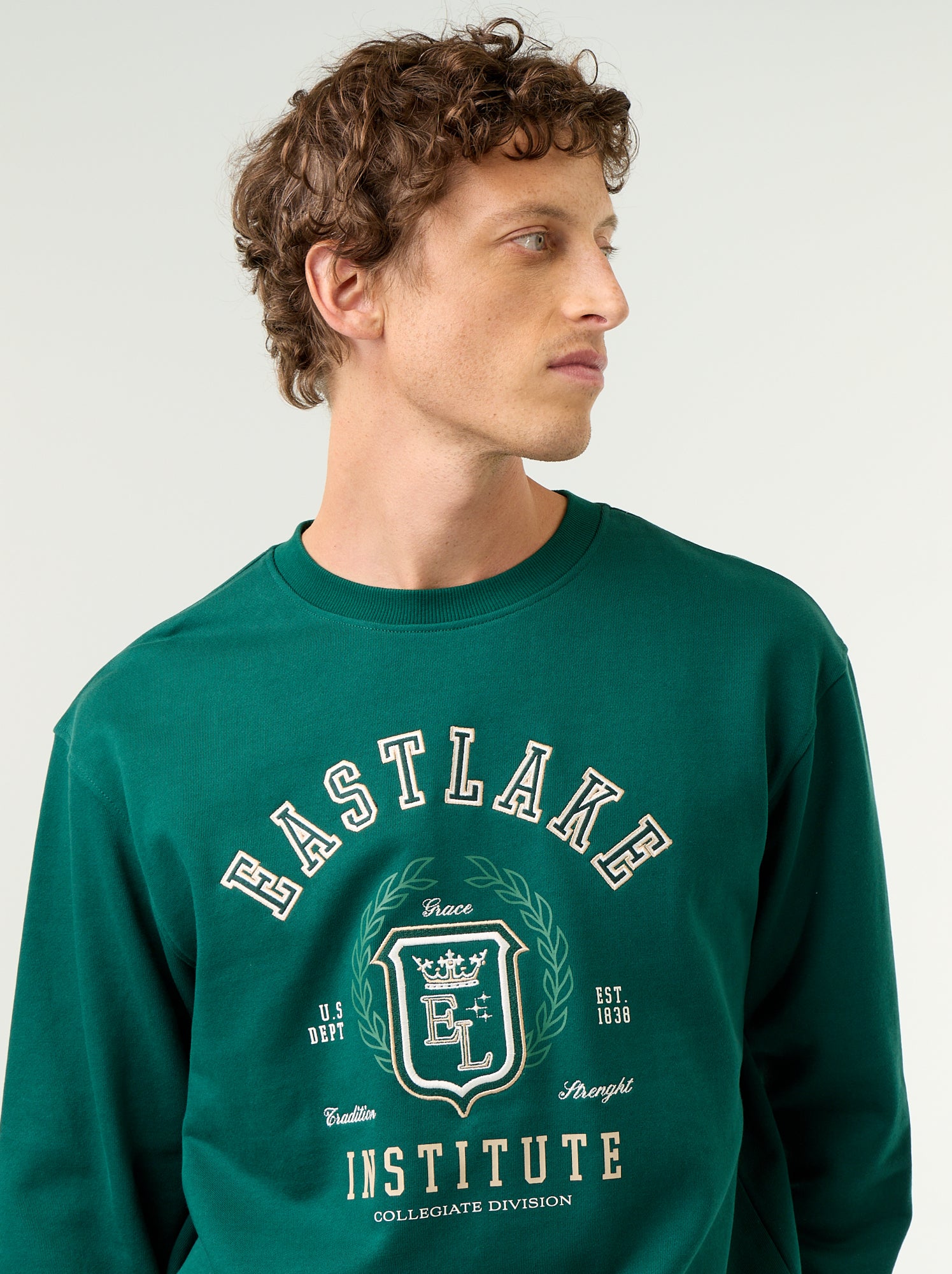 Sweat esprit sportswear avec inscriptions brodées - Vert