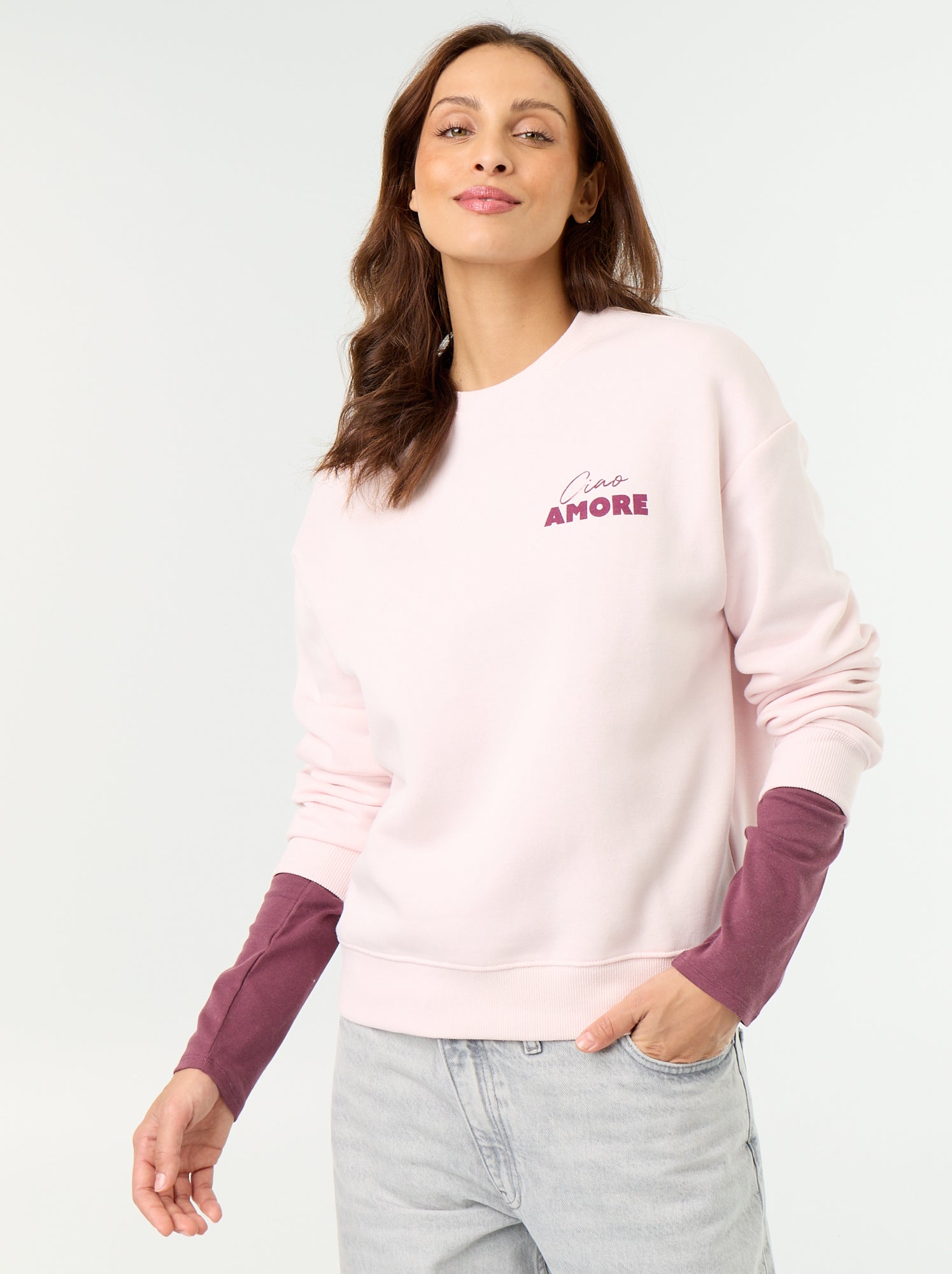 Sweat imprimé à manches longues - Rose (FVU40_4)