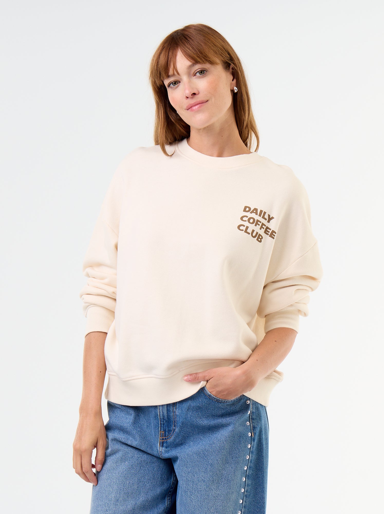 Sweat oversize imprimé - Beige