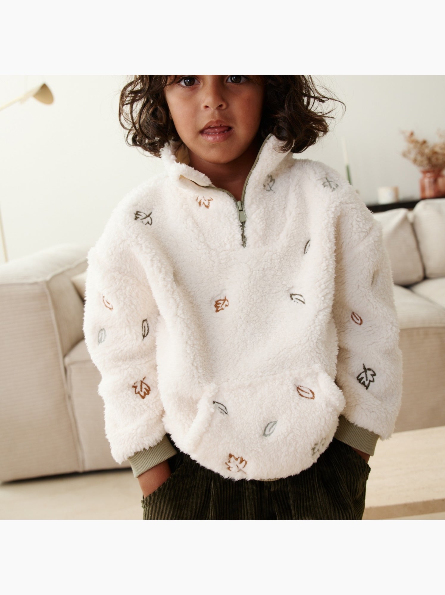 Sweat-shirt bébé en sherpa ginkgo - Ecru