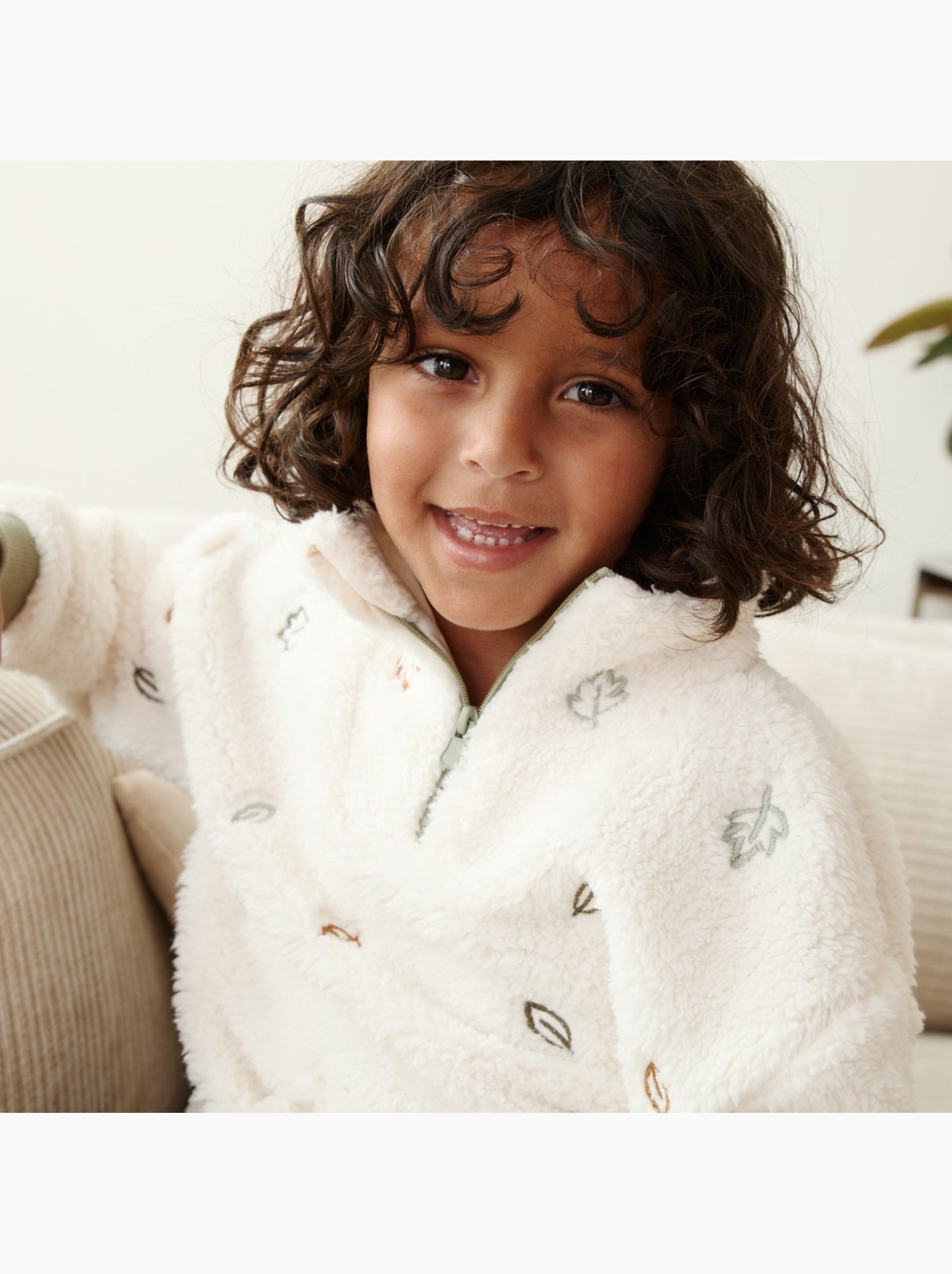 Sweat-shirt bébé en sherpa ginkgo - Ecru