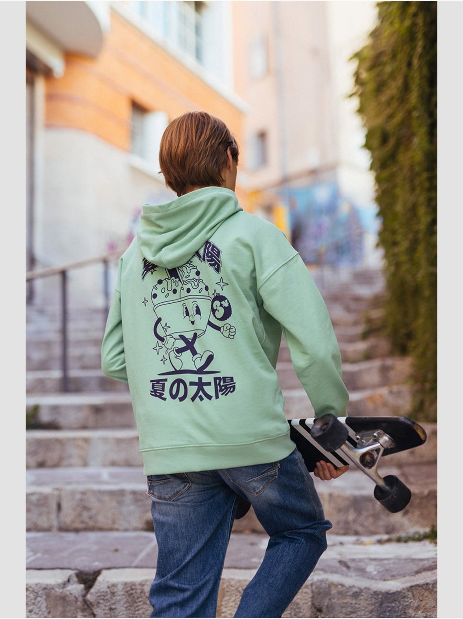 Sweat-shirt capuche autabo 'le temps des cerises' - Vert