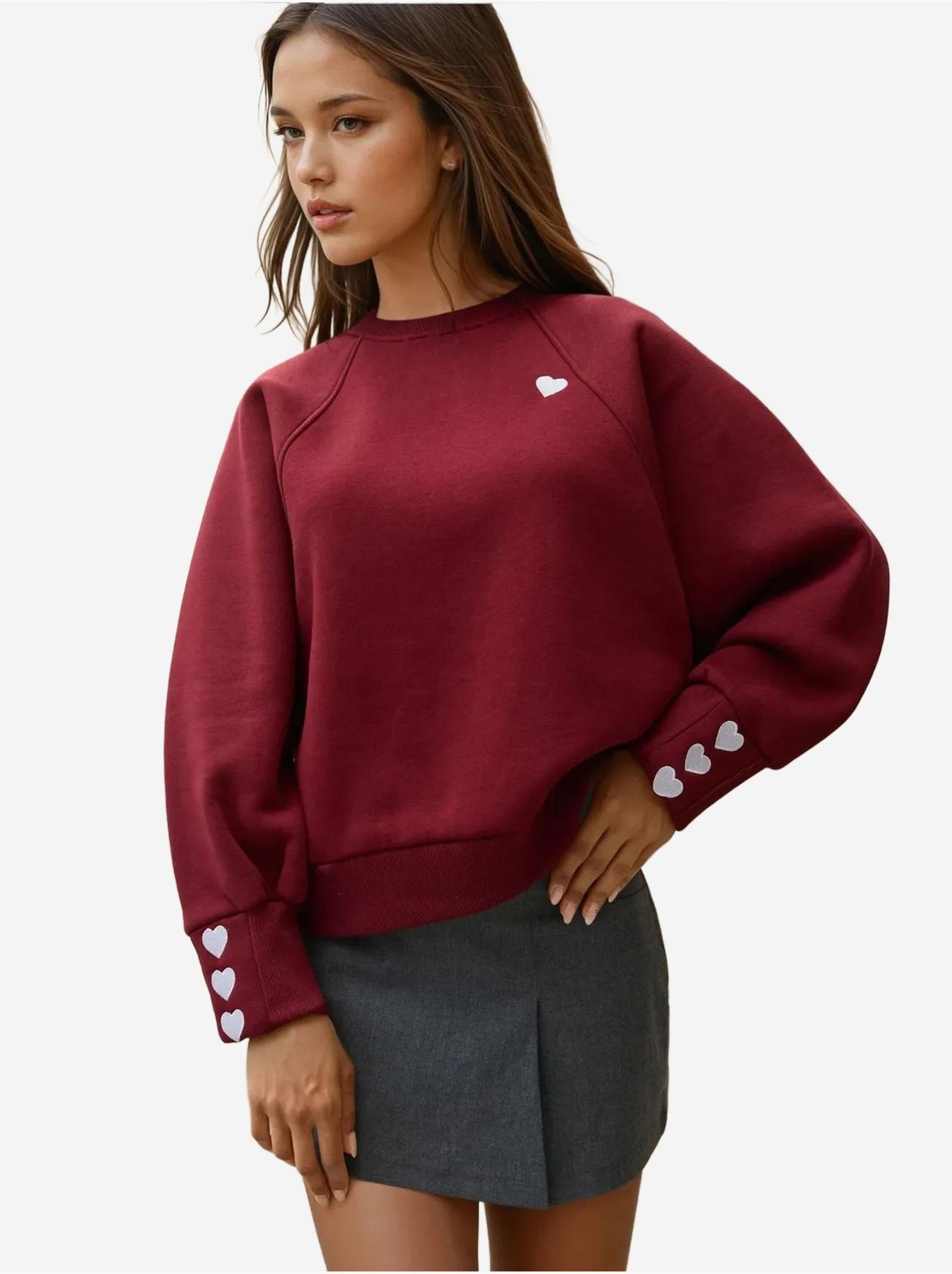 Sweat-shirt en coton brodé - Rouge bordeaux