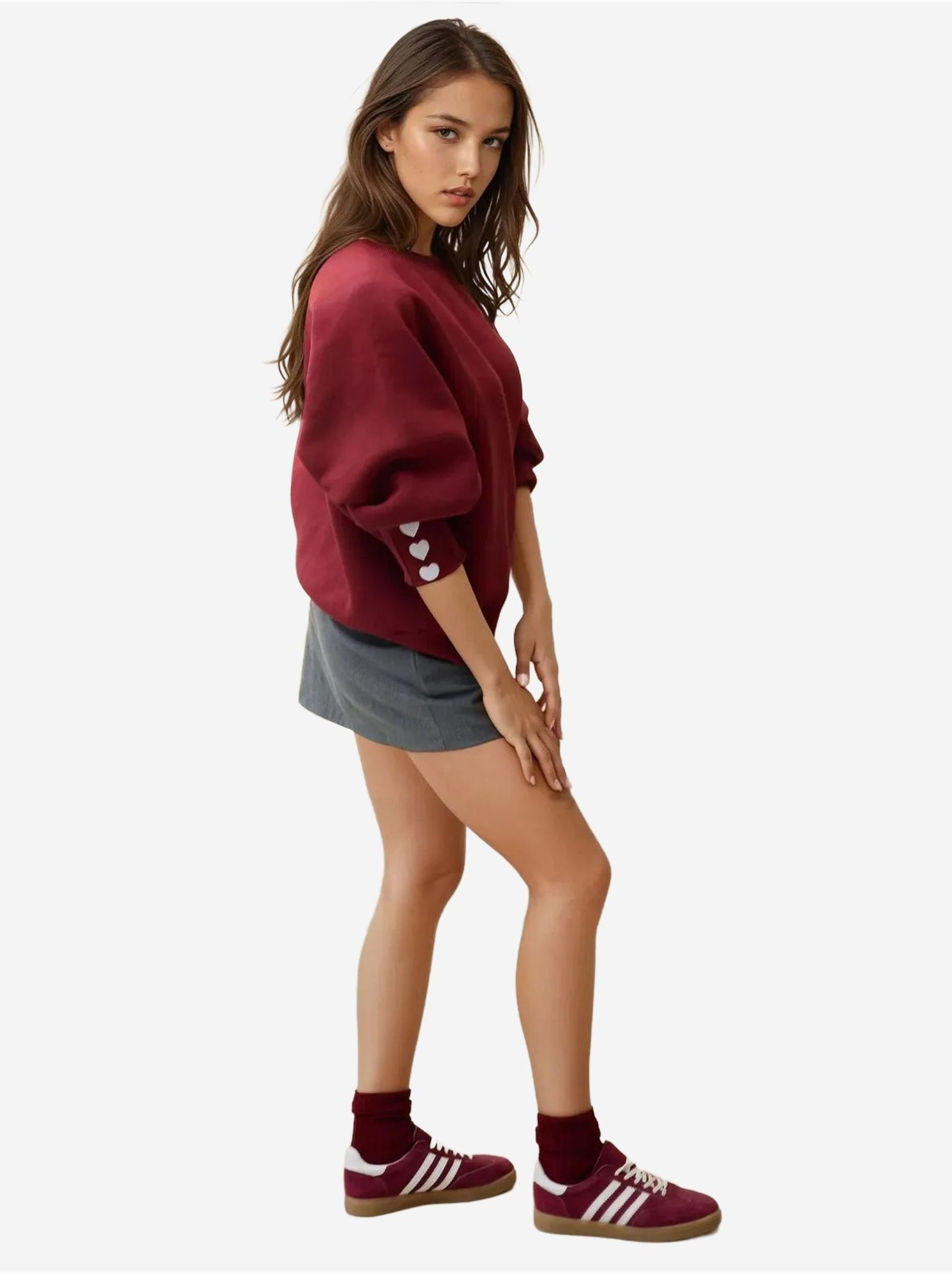 Sweat-shirt en coton brodé - Rouge bordeaux