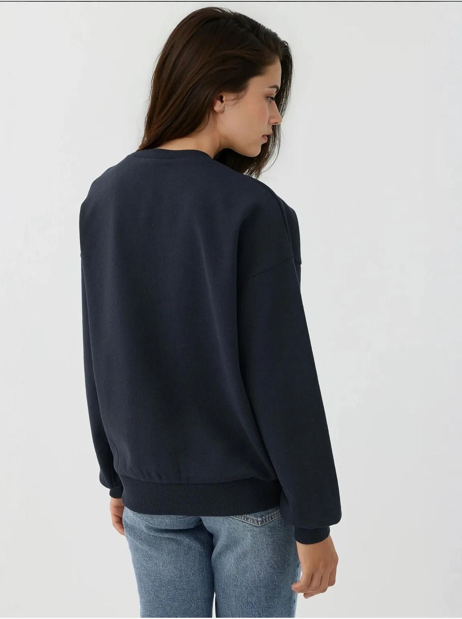 Sweat-shirt imprimé à col ras du cou et manches longues - Bleu marine