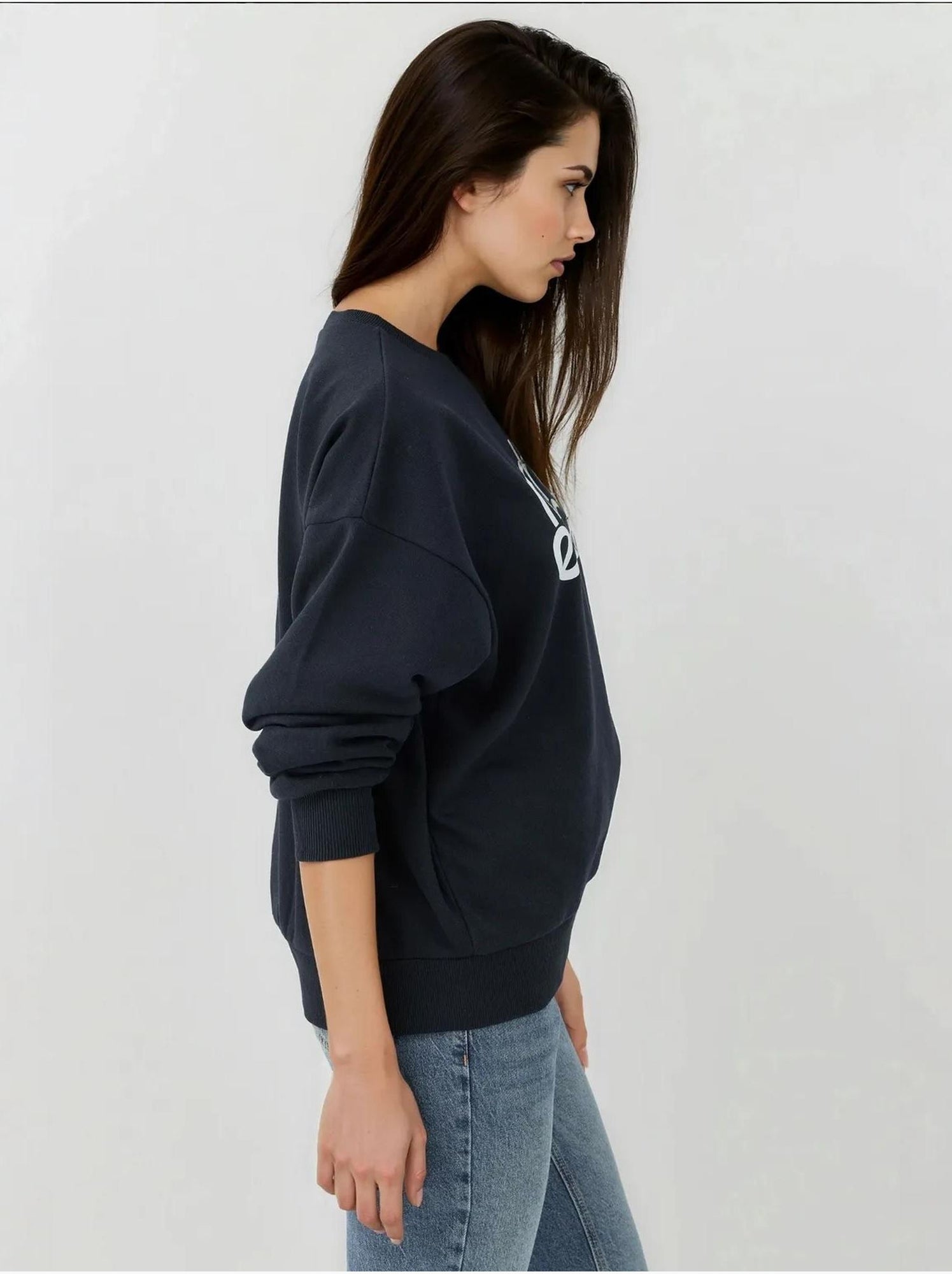 Sweat-shirt imprimé à col ras du cou et manches longues - Bleu marine