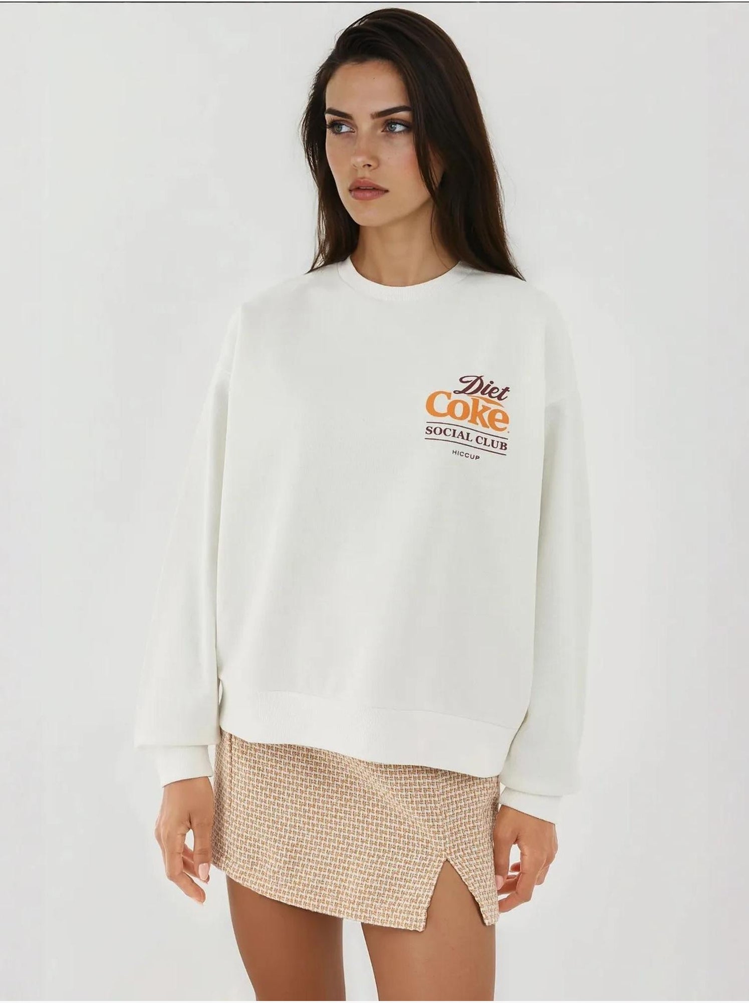 Sweat-shirt imprimé à col rond - Blanc cassé