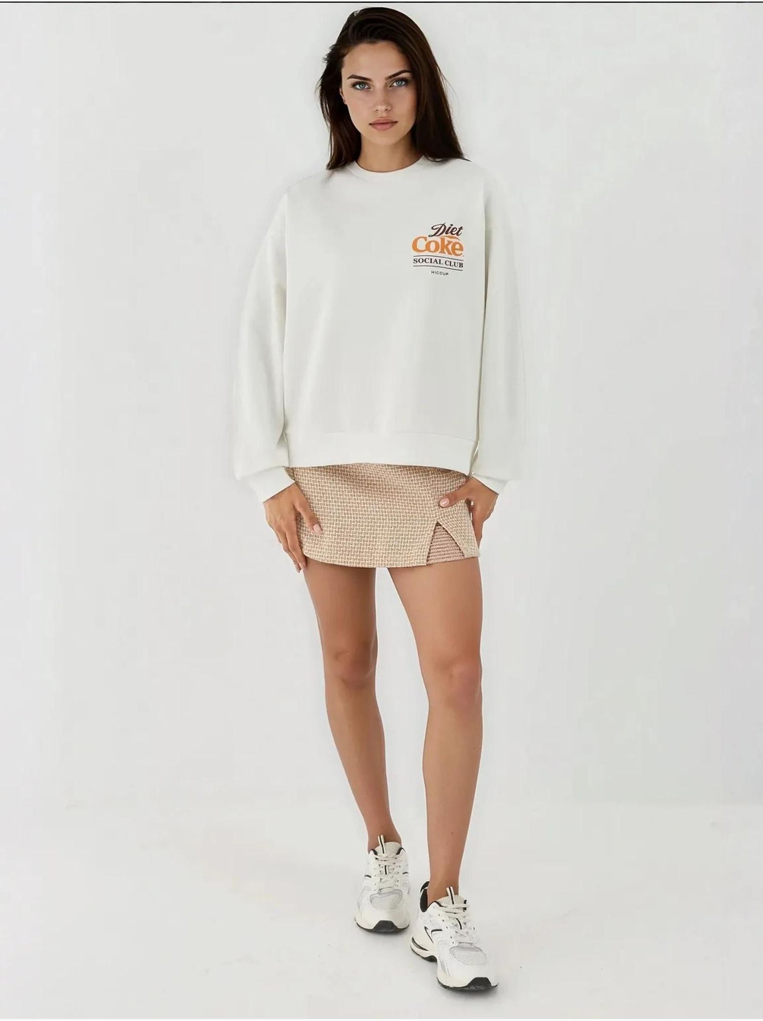 Sweat-shirt imprimé à col rond - Blanc cassé