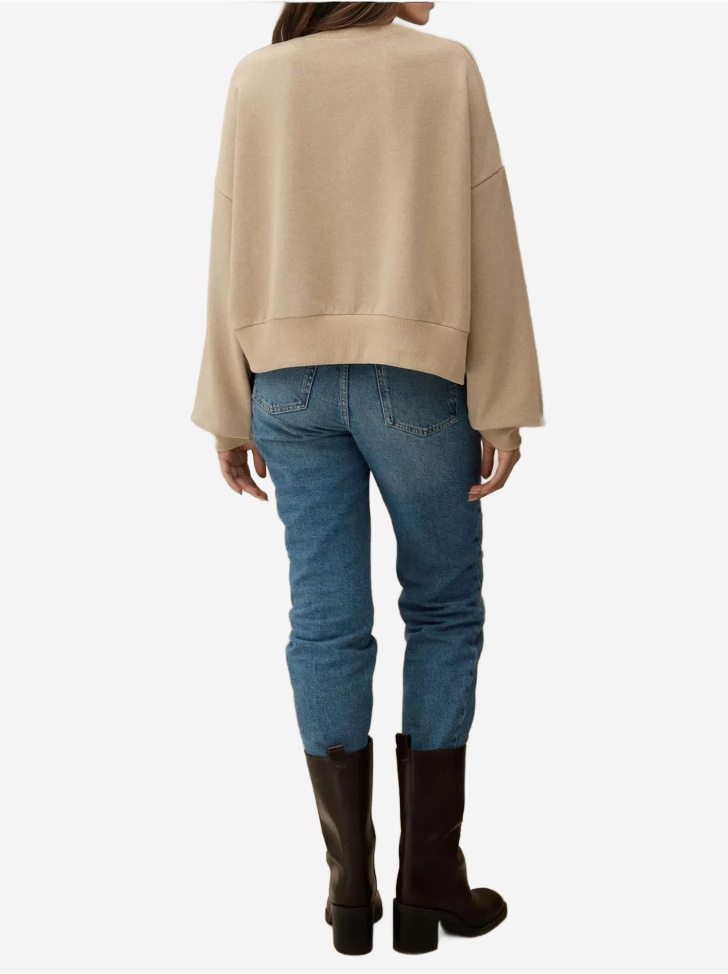 Sweat-shirt ras du cou brodé - Beige