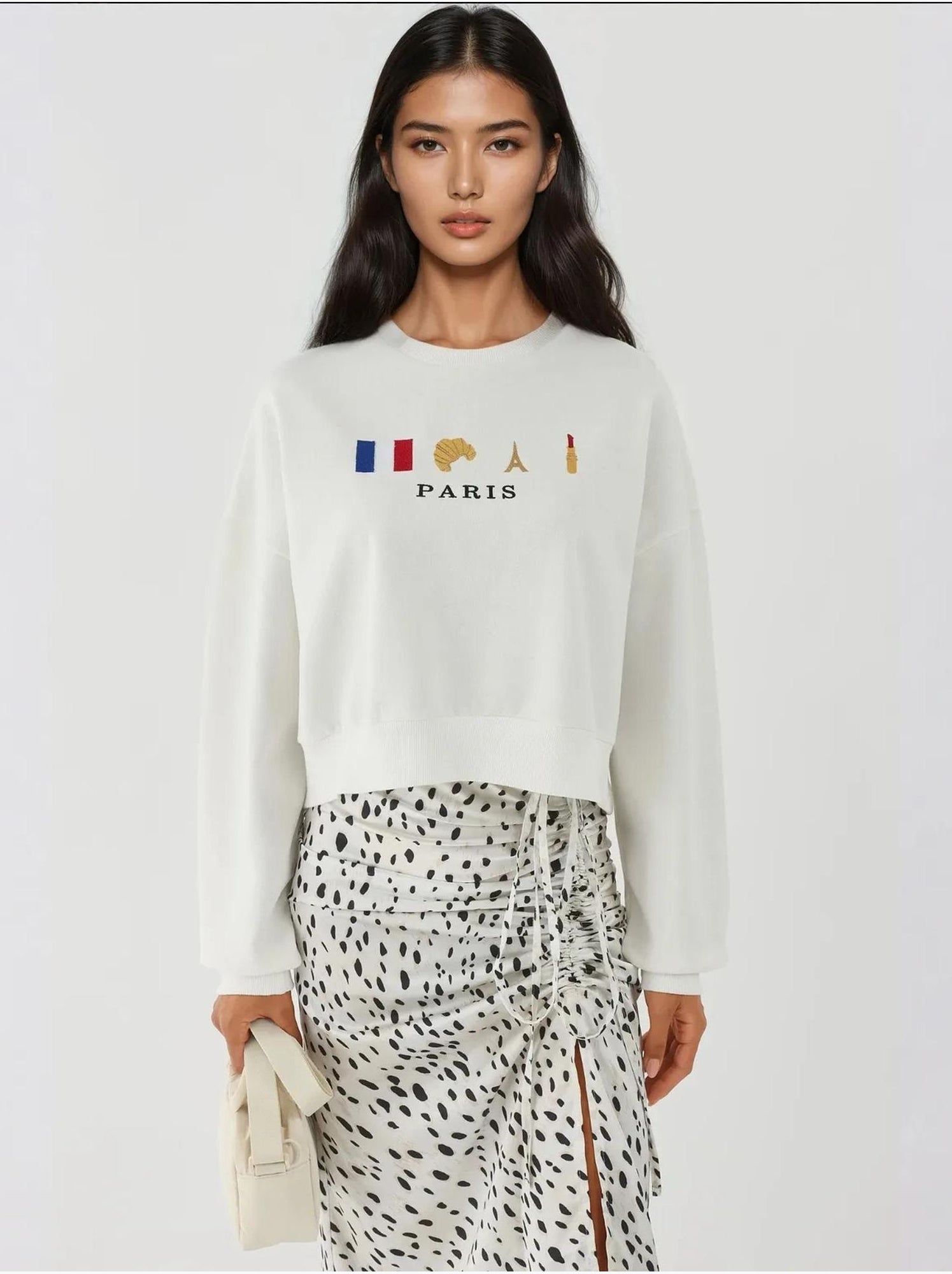 Sweat-shirt ras du cou brodé - Blanc