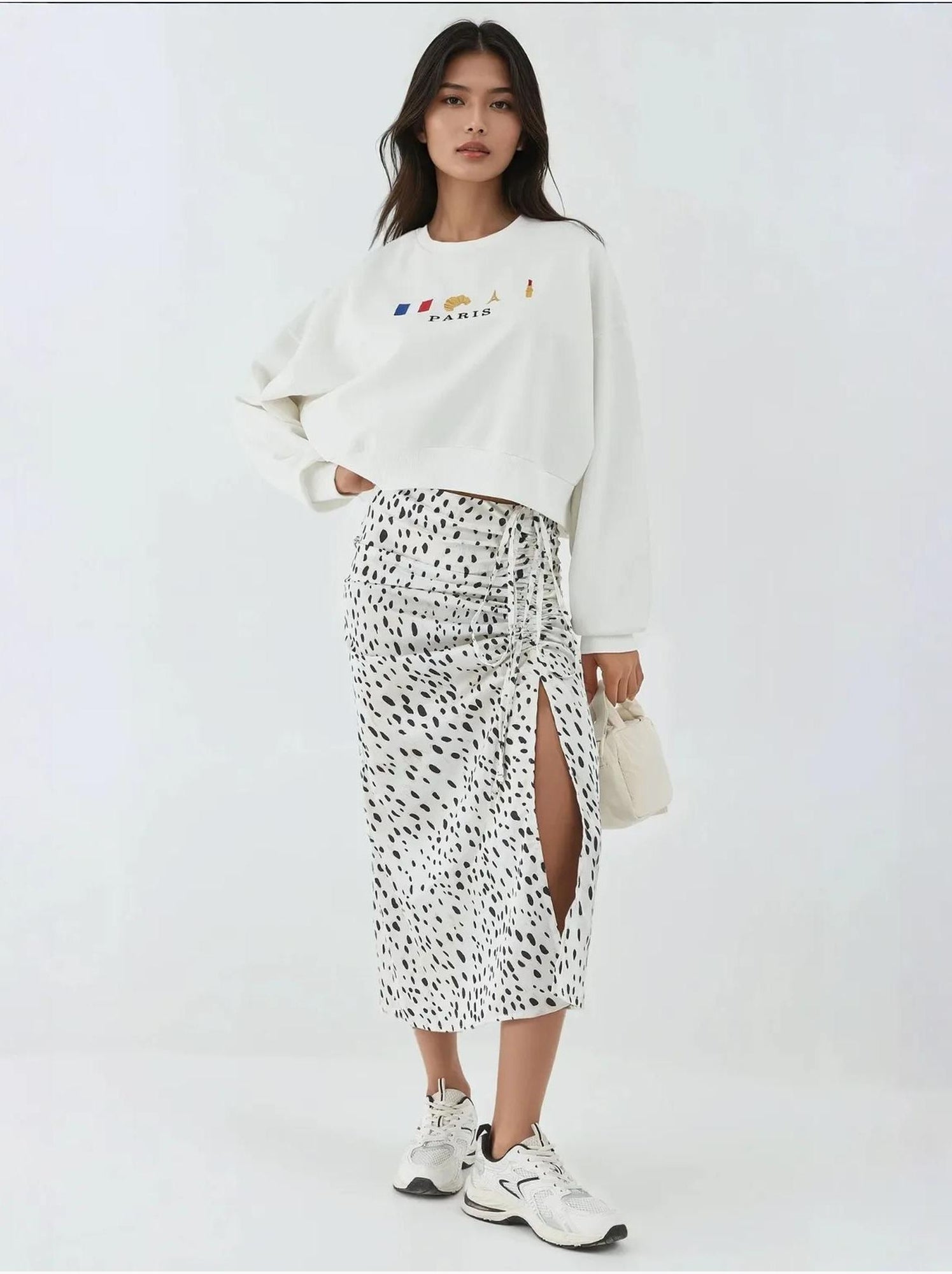 Sweat-shirt ras du cou brodé - Blanc