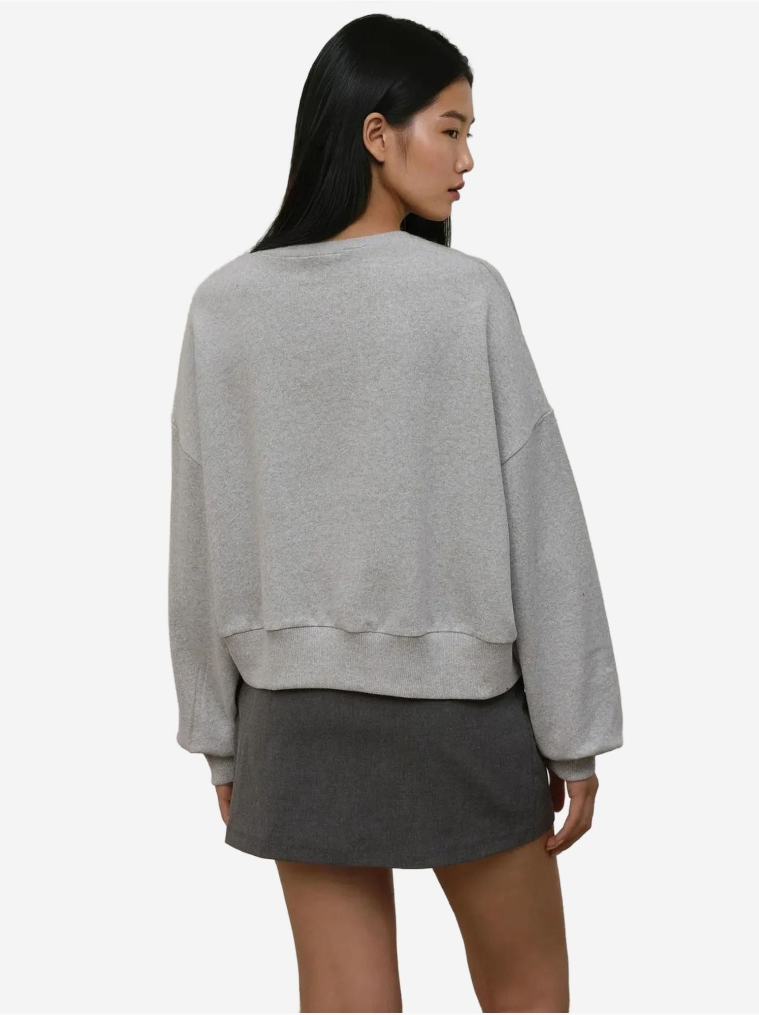 Sweat-shirt ras du cou brodé - Gris clair
