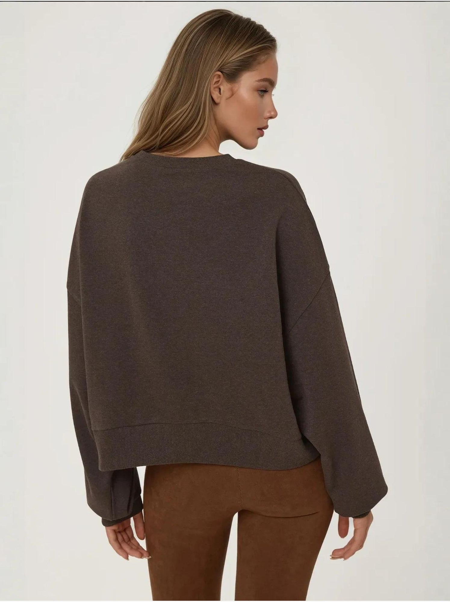 Sweat-shirt ras du cou brodé - Marron foncé