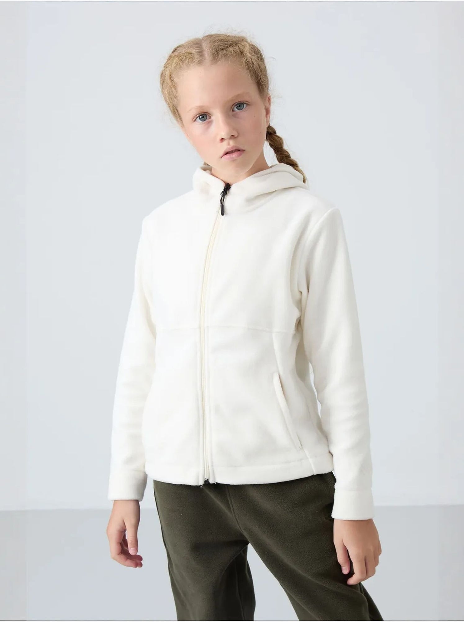 Sweat-shirt unisexe jeunesse à capuche zippé tommy - Blanc cassé