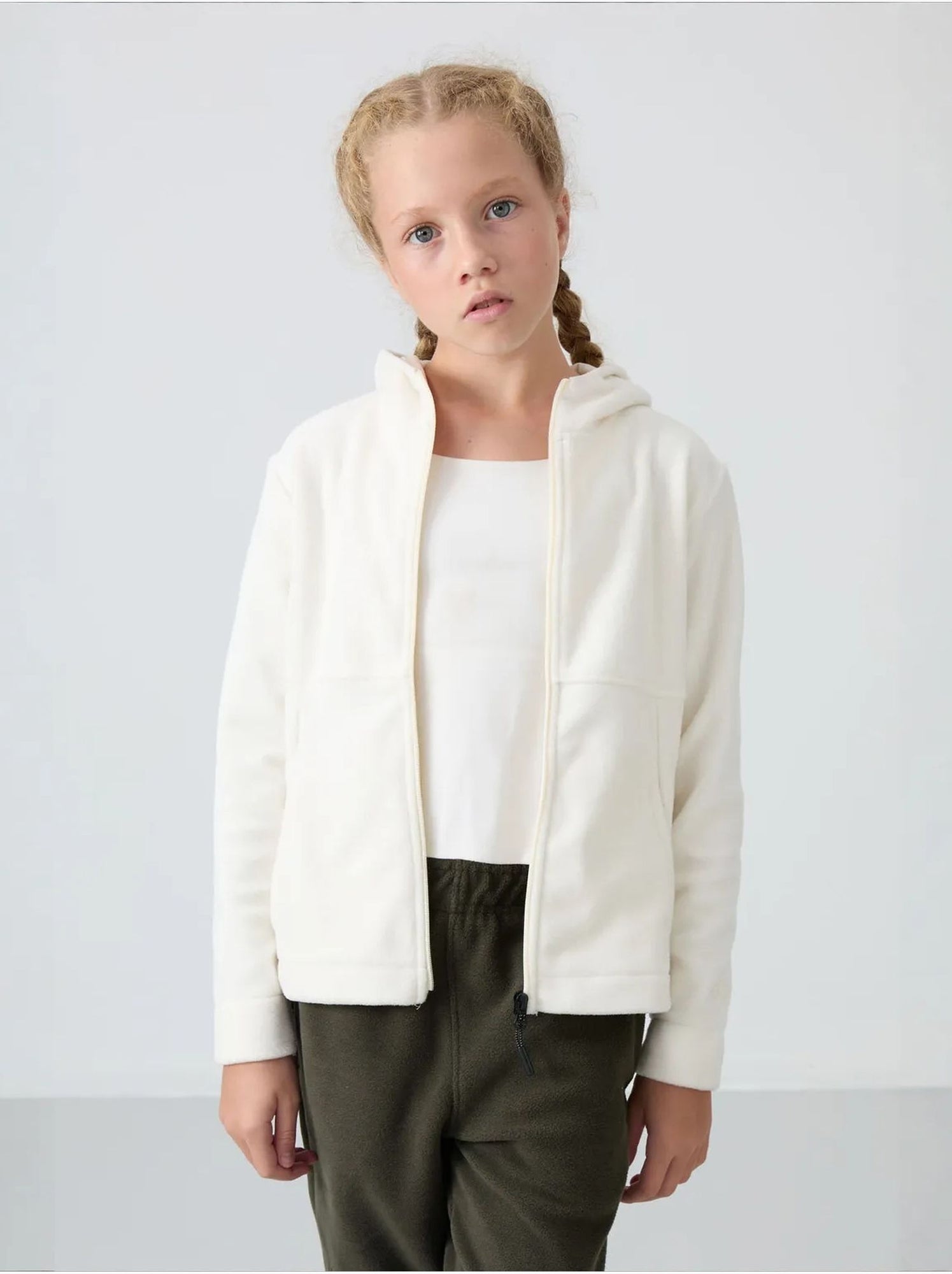 Sweat-shirt unisexe jeunesse à capuche zippé tommy - Blanc cassé