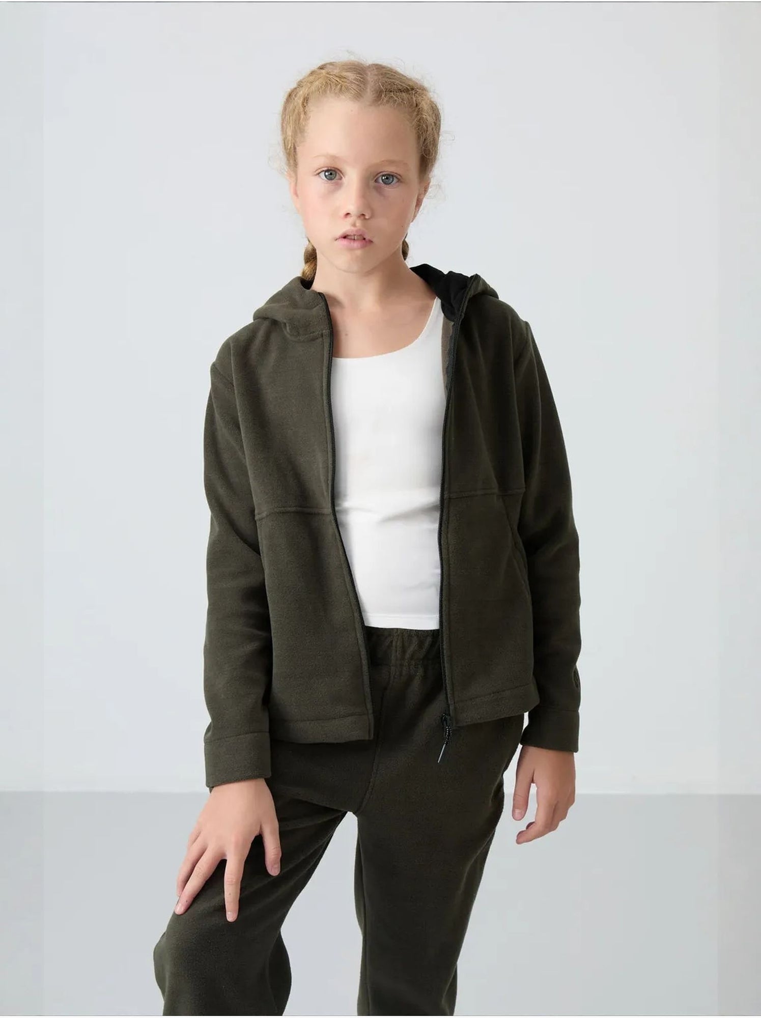 Sweat-shirt unisexe jeunesse à capuche zippé tommy - Vert kaki