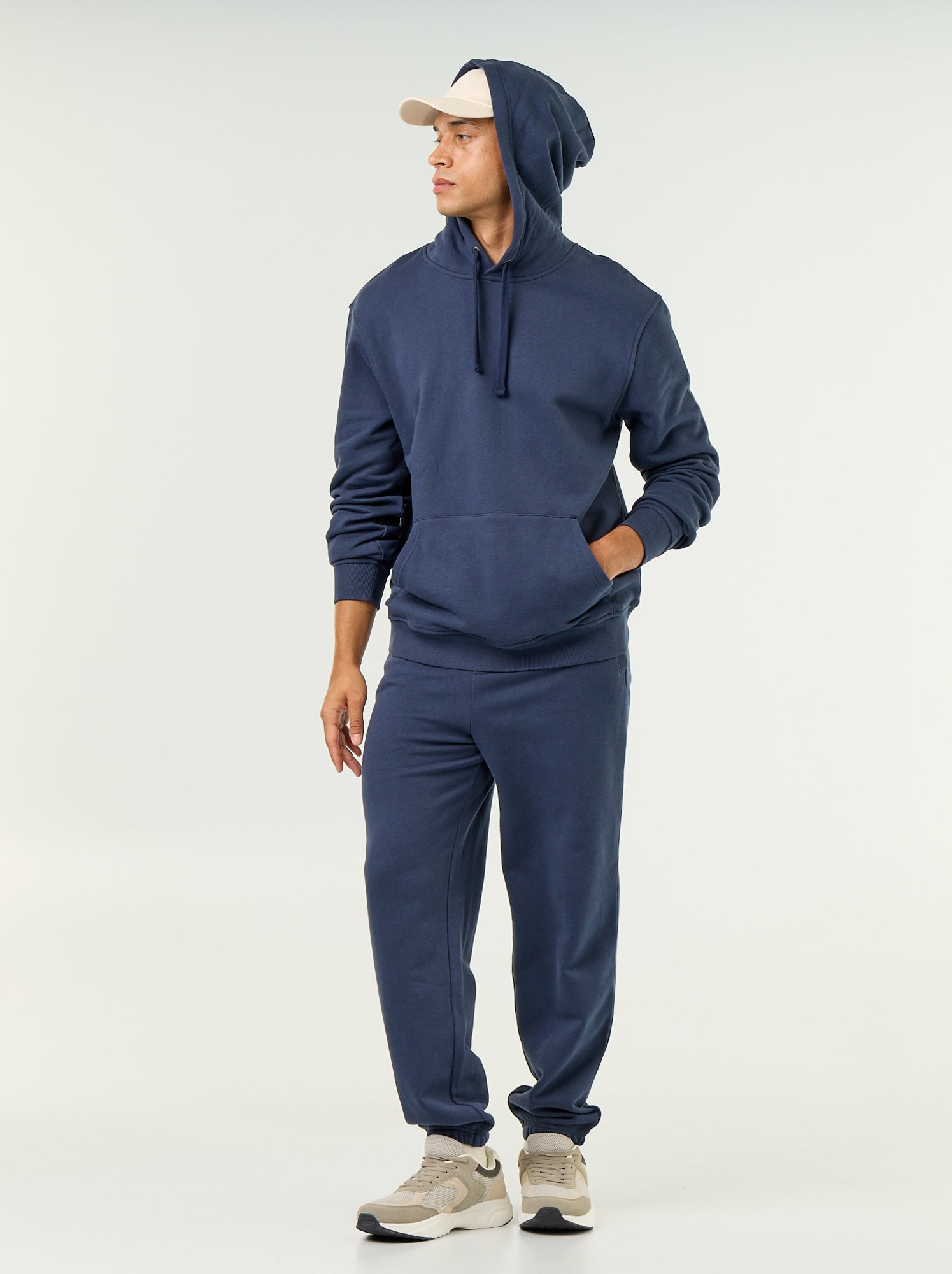 Sweat uni à capuche - Marine