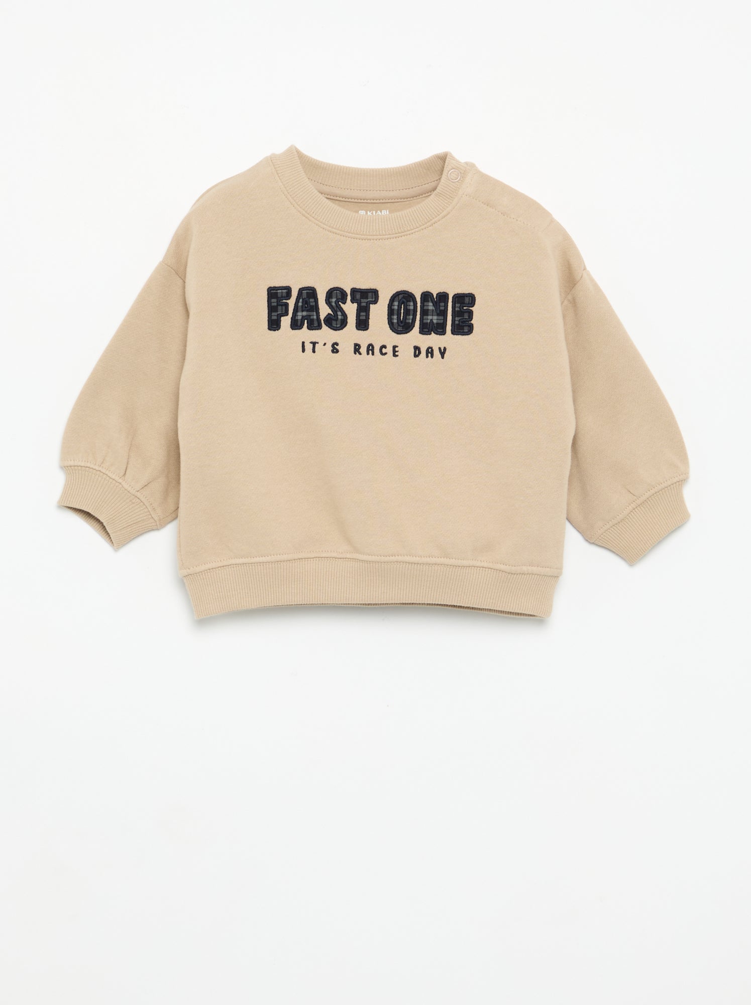 Sweat uni avec imprimé poitrine - Beige
