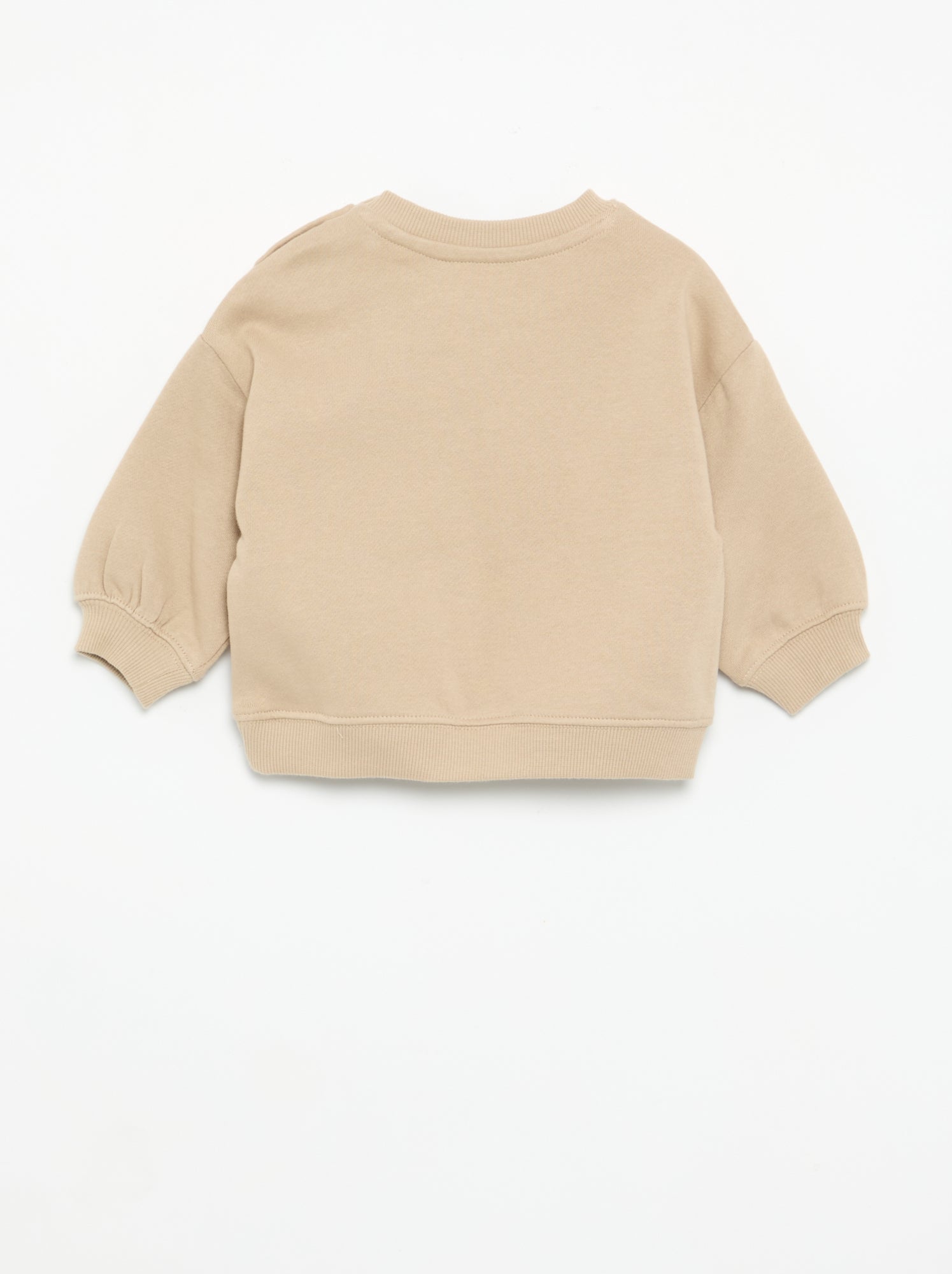 Sweat uni avec imprimé poitrine - Beige