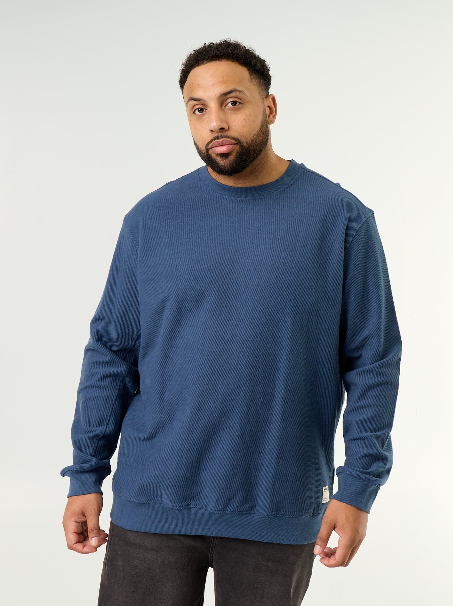 Sweat uni en maille côtelée - Bleu