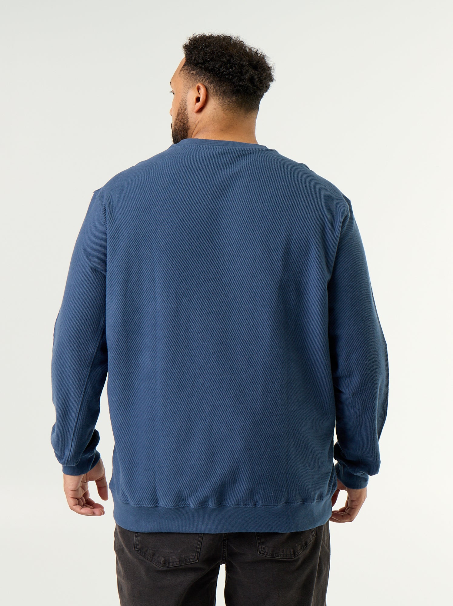 Sweat uni en maille côtelée - Bleu